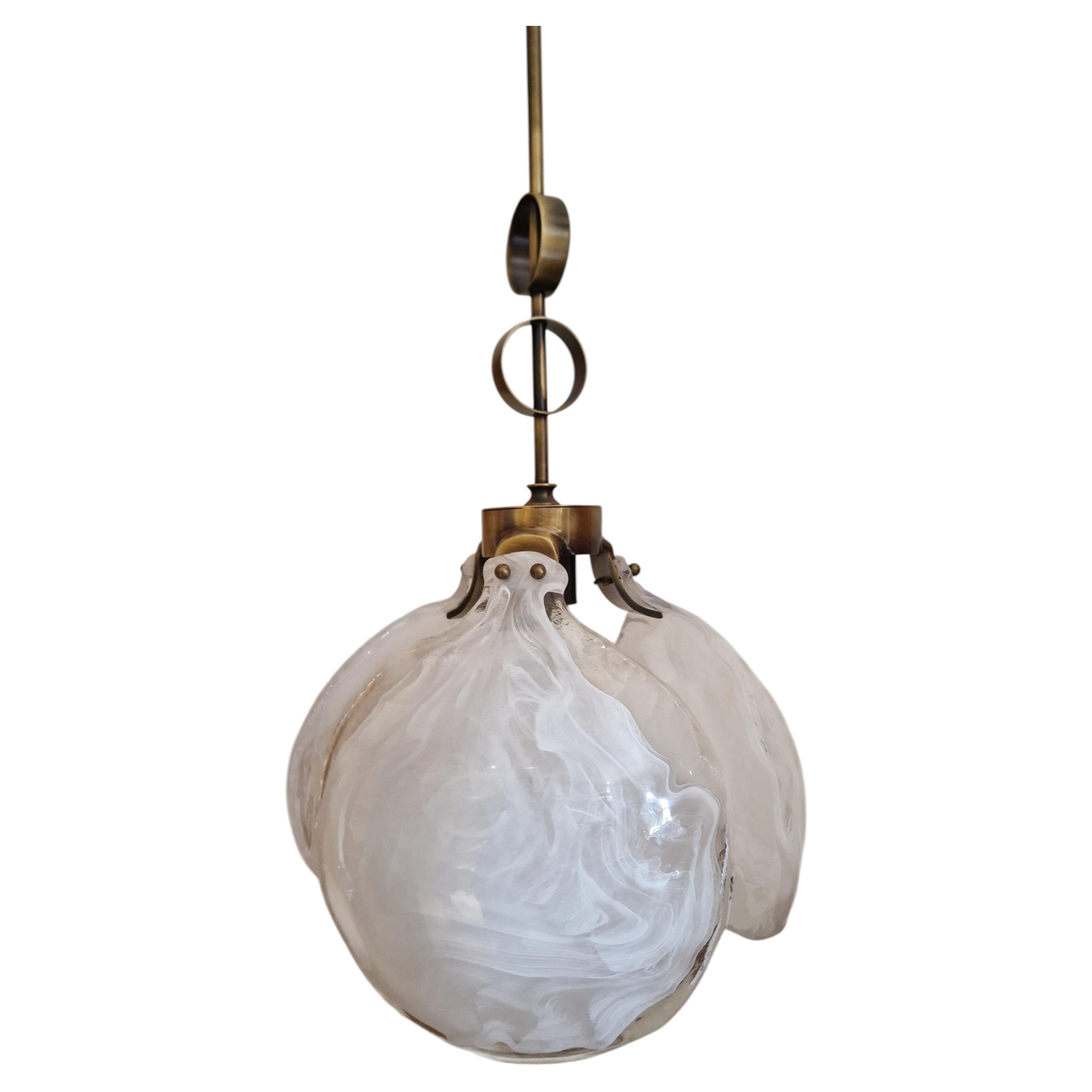 Petal Pendant made by hand from mouth blown Murano glass and hand tooled Brass