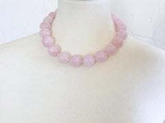 Petal Pink Morganite 20mm Round Beryl Beaded Necklace with Handmade Toggle Clasp
