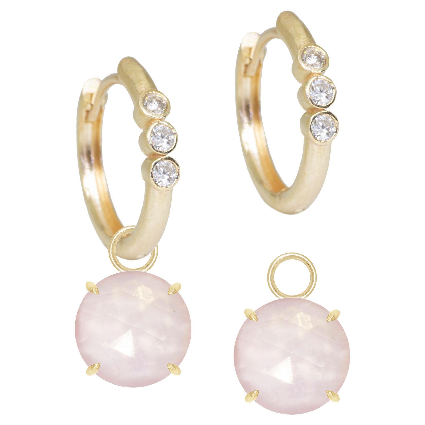 Petal Rose Quartz Gold 18k Earring Charms For Sale