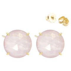 Clous d'oreilles en or 18 carats avec quartz rose et pétales