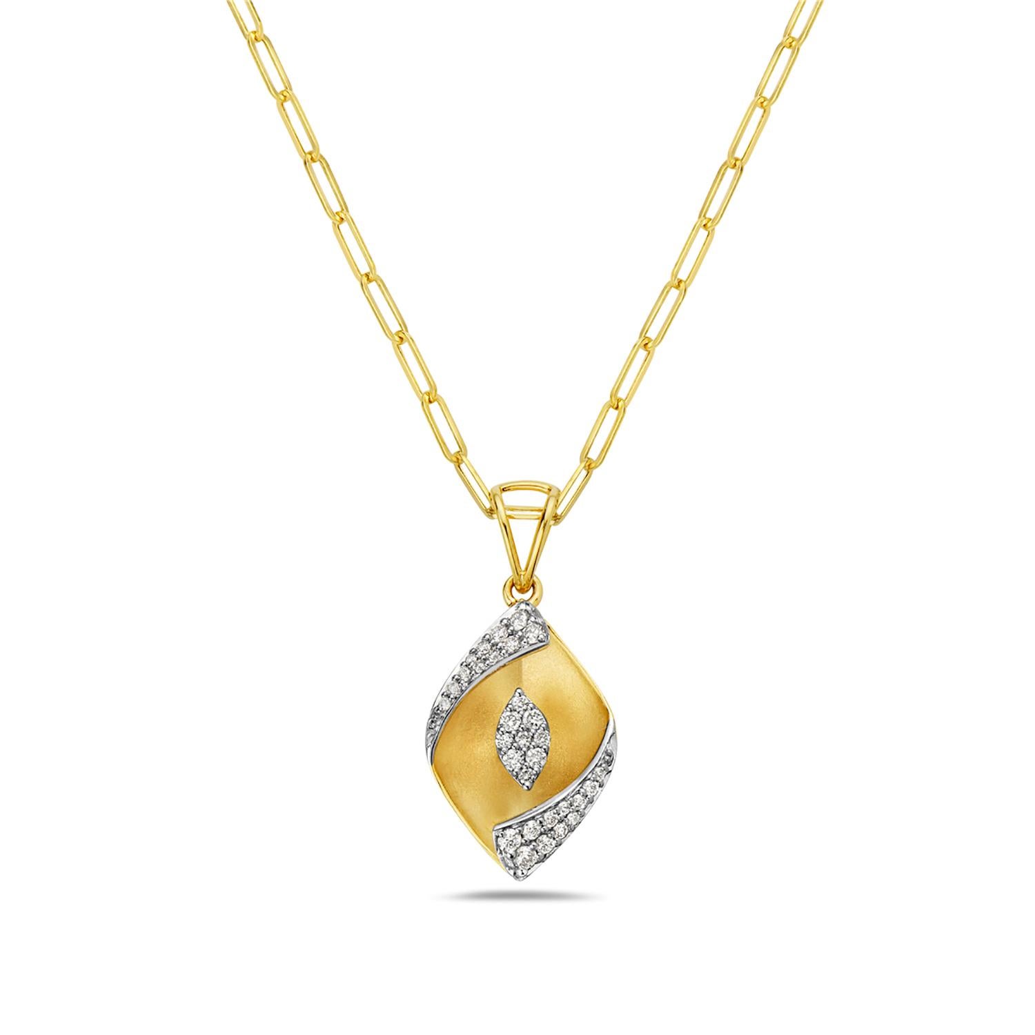 Petal Shaped Pendant with Depth Illusion Paved in Halo Diamonds in 14k Gold In New Condition For Sale In New York, NY