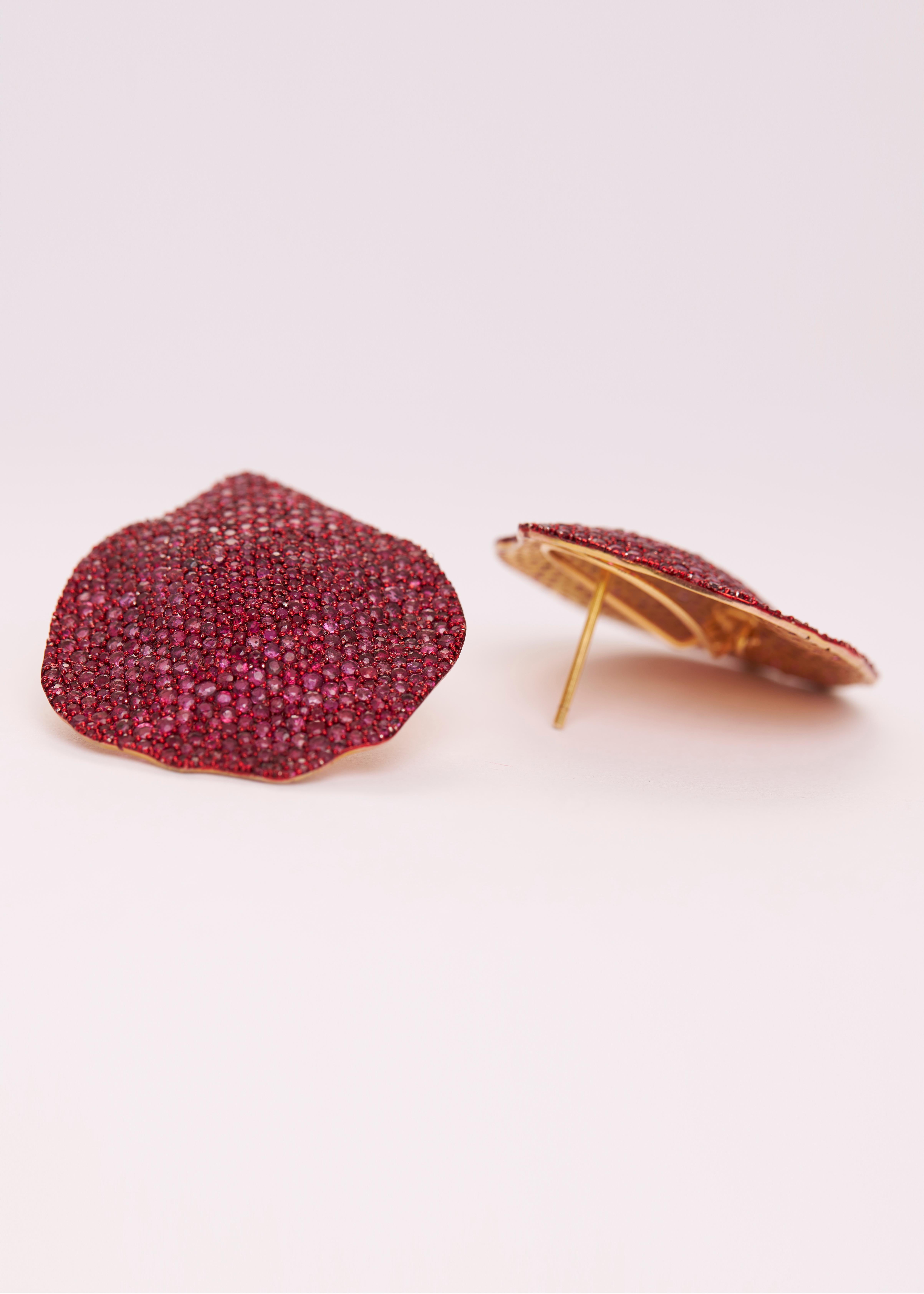 Contemporary Petal Studs in 14kt Gold, Silver & Ruby For Sale