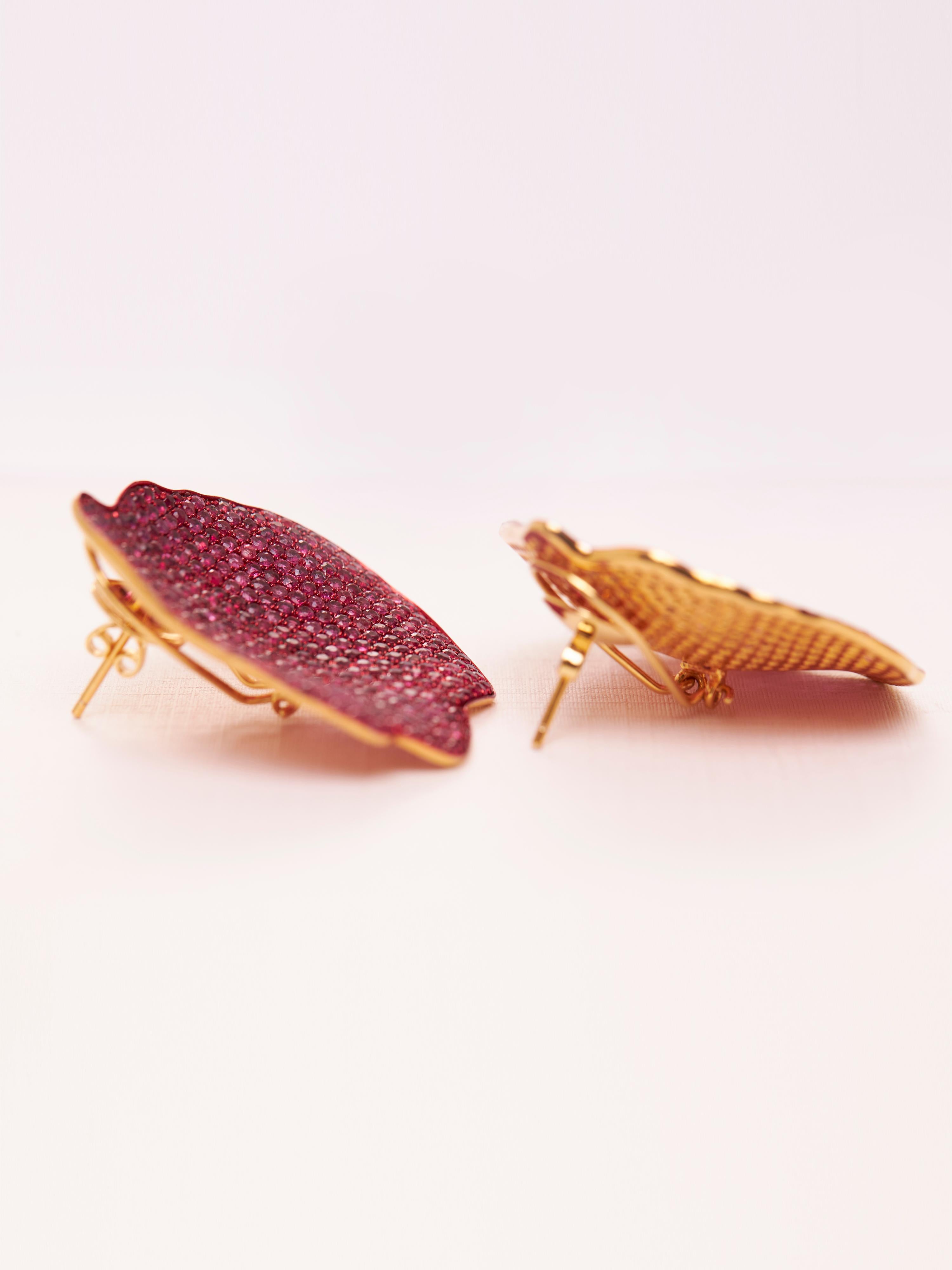 Contemporary Petal Studs in 14kt Gold, Silver & Ruby For Sale