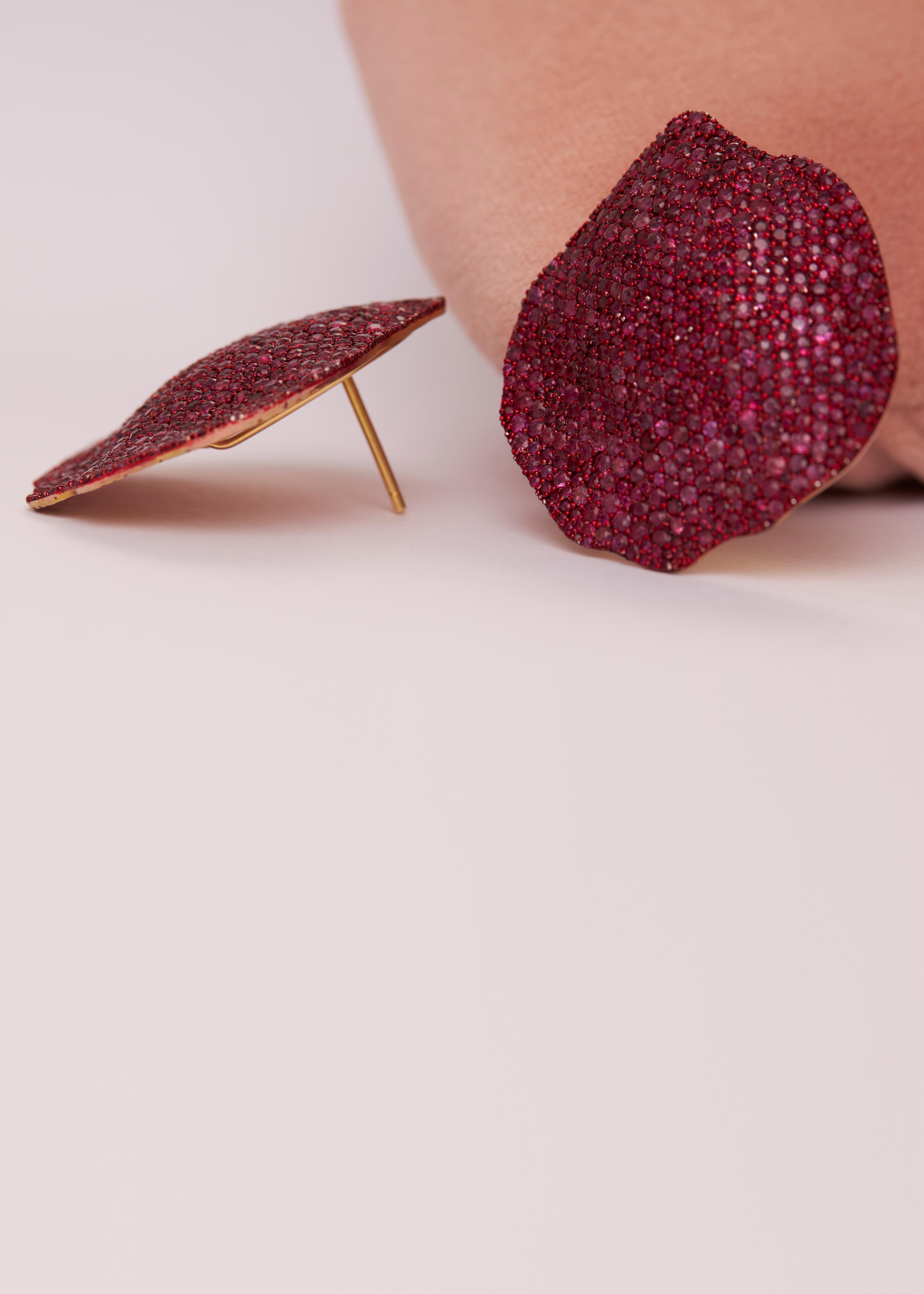 Round Cut Petal Studs in 14kt Gold, Silver & Ruby For Sale