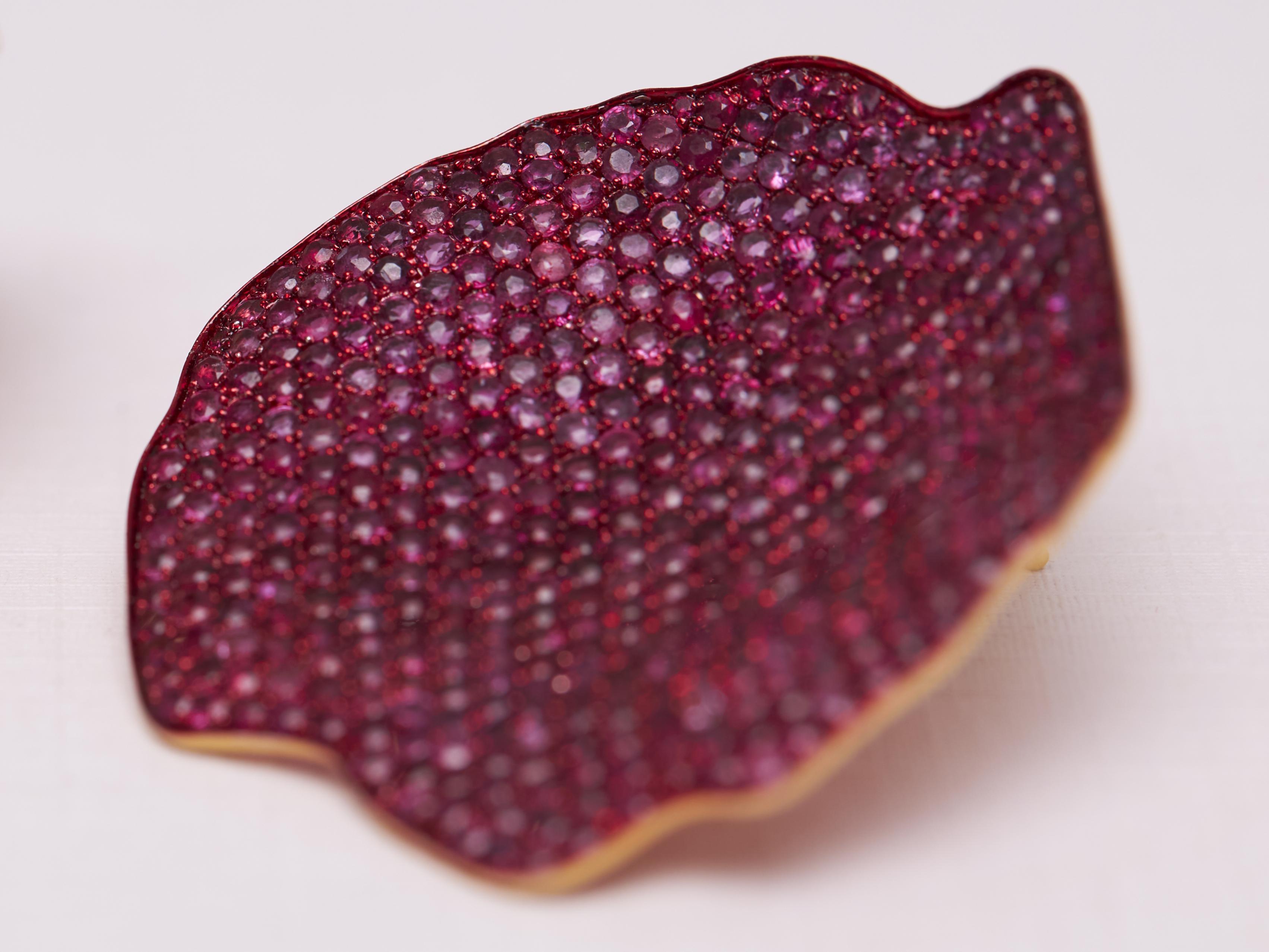 Round Cut Petal Studs in 14kt Gold, Silver & Ruby For Sale