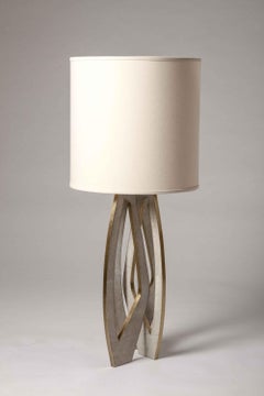 Petal Table Lamp in Coal Black Shagreen and Bronze Patina Brass by R&Y Augousti