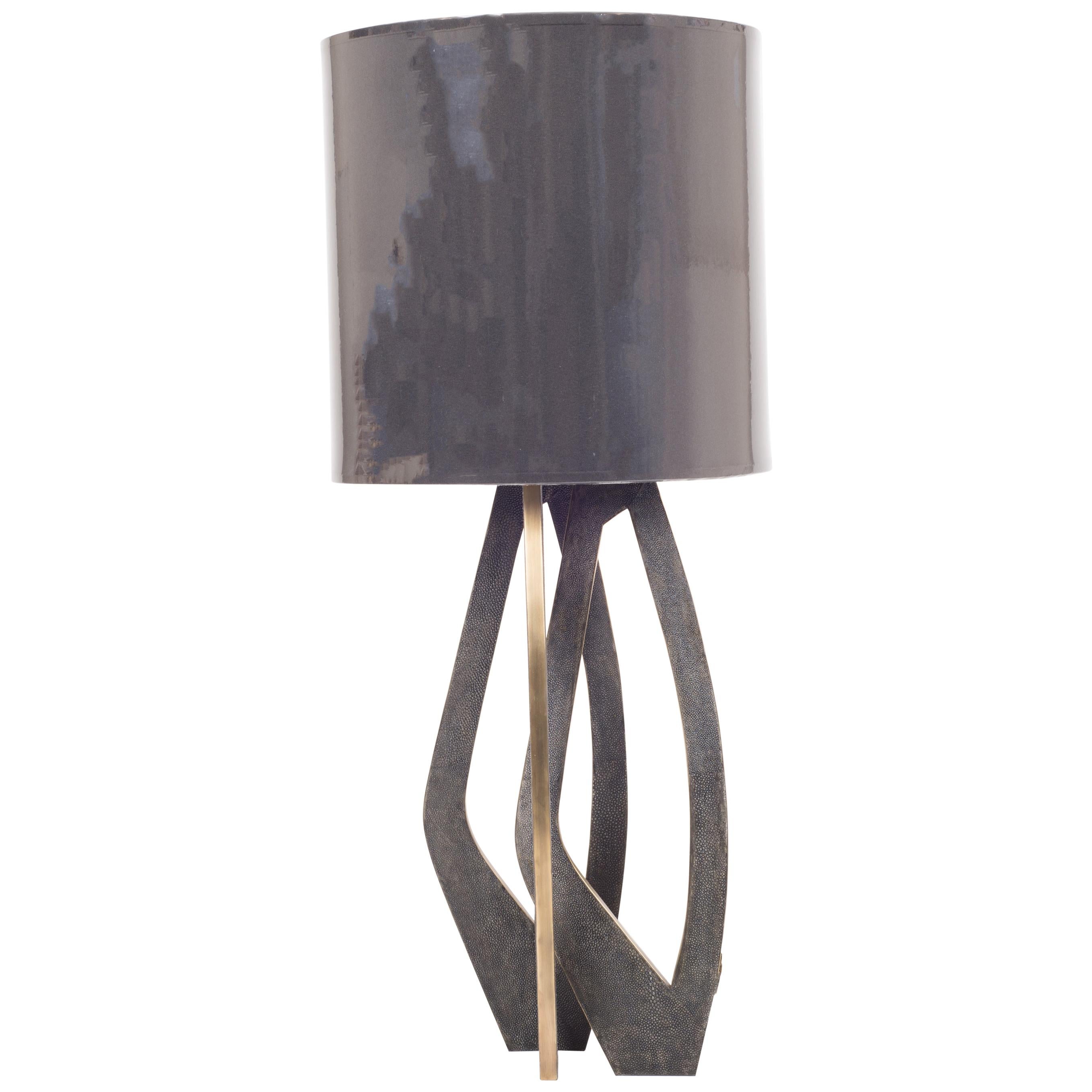 Petal Table Lamp in Coal Black Shagreen and Bronze Patina Brass by R&Y Augousti