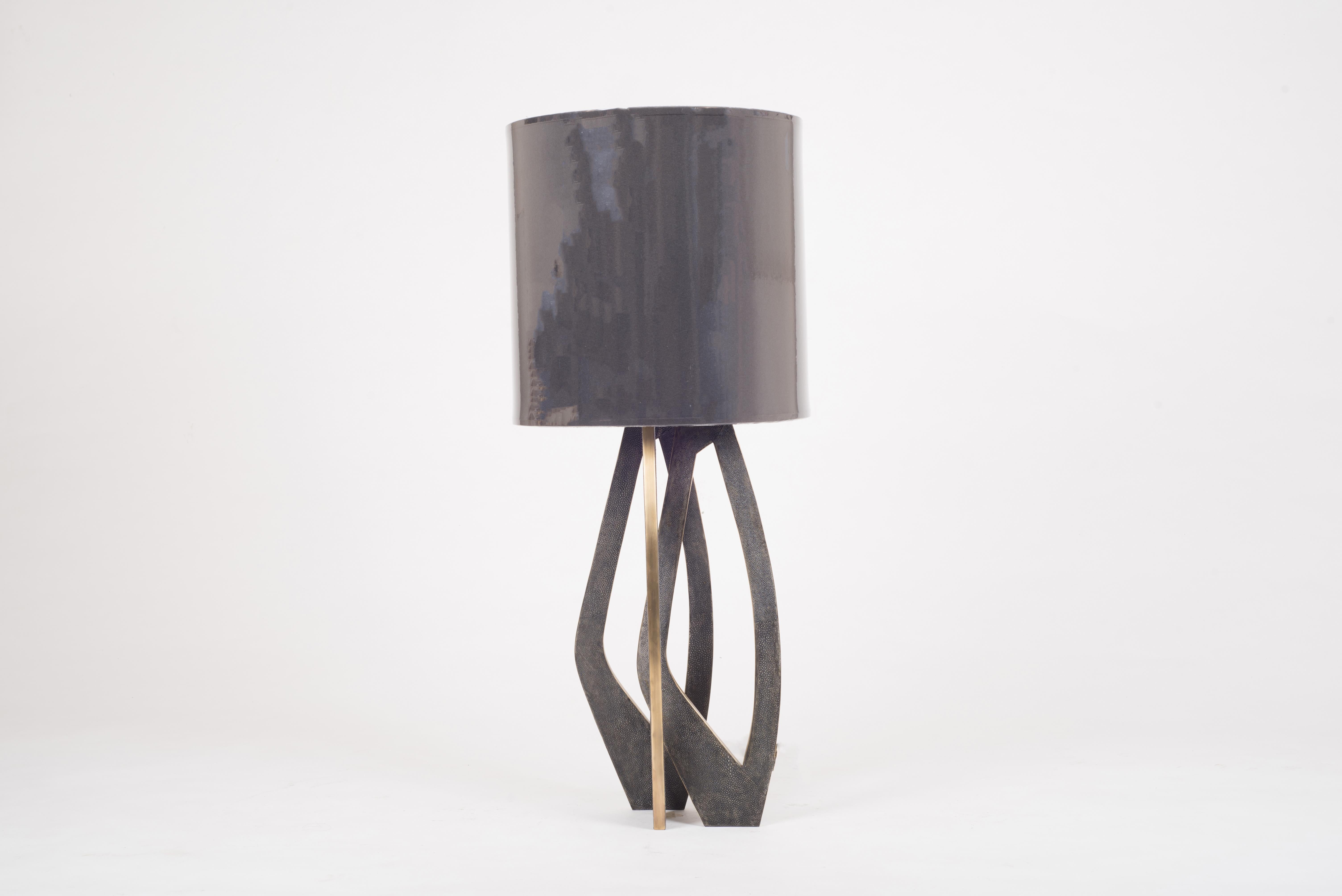 French Petal Table Lamp in Cream Shagreen and Bronze Patina Brass by R&Y Augousti