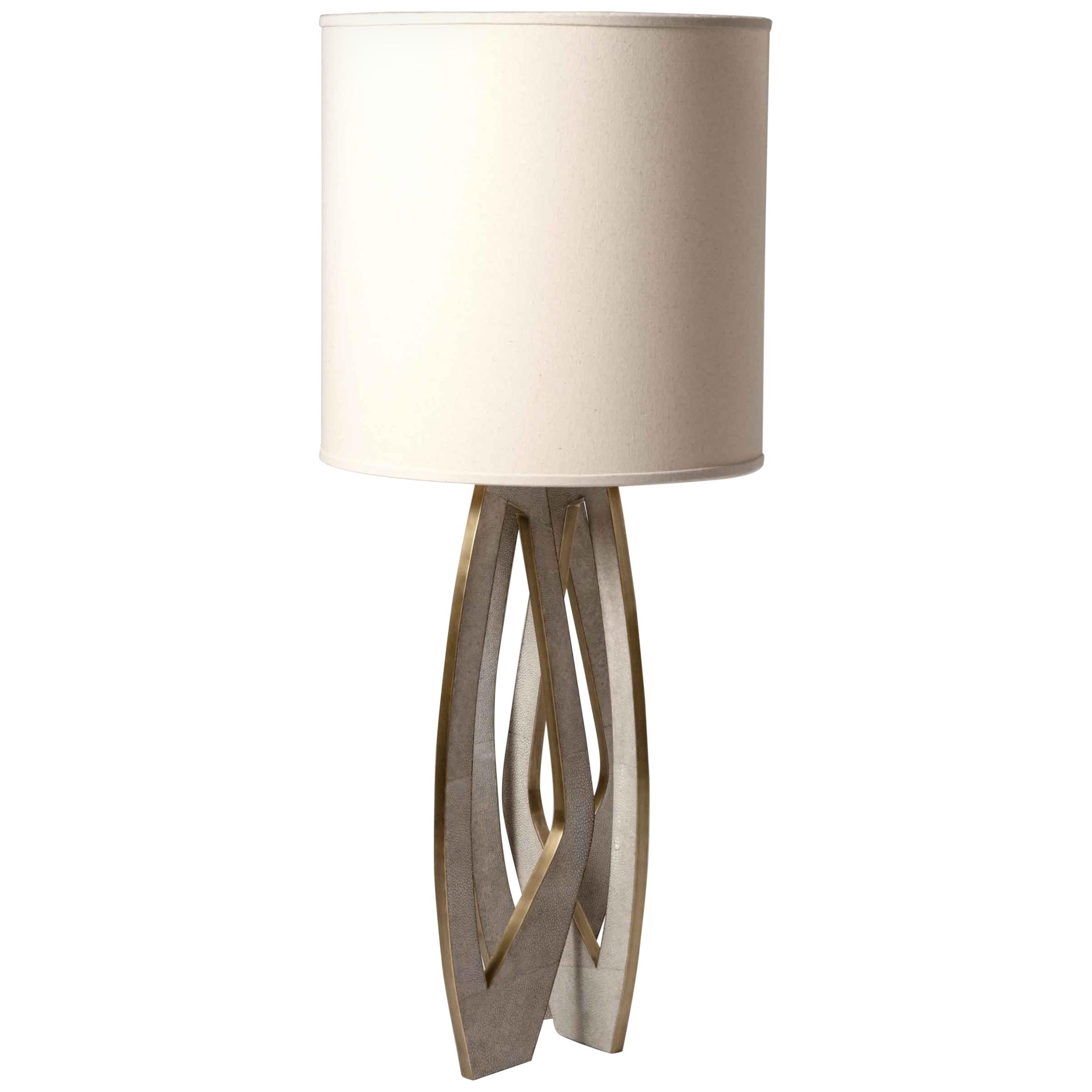 Petal Table Lamp in Cream Shagreen and Bronze Patina Brass by R&Y Augousti
