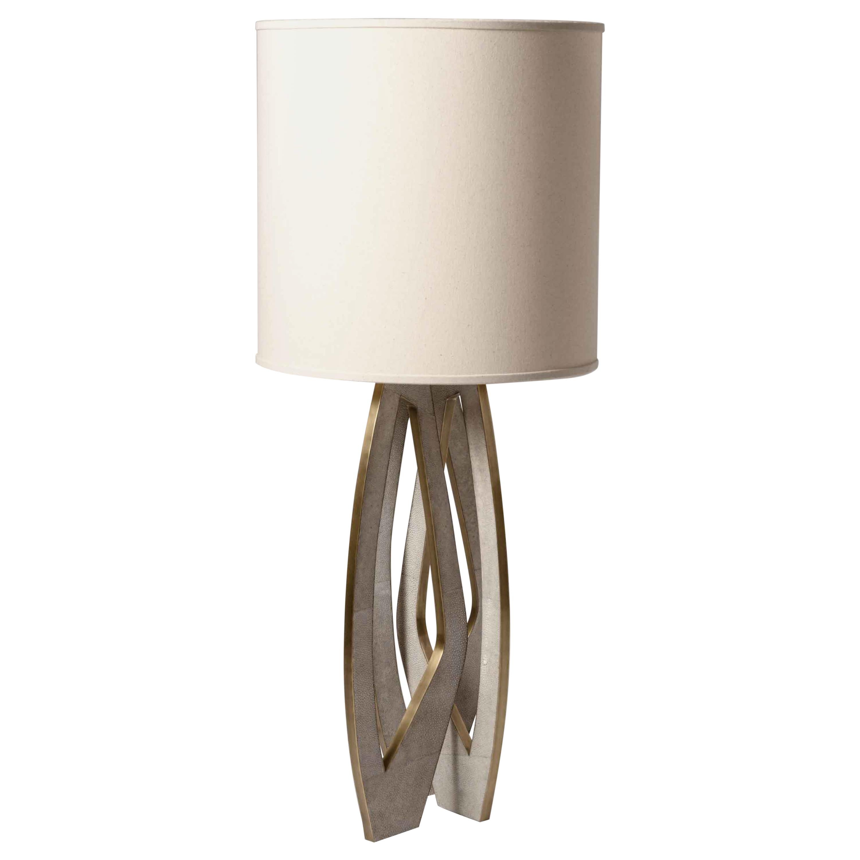 Petal Table Lamp in Cream Shagreen and Bronze Patina Brass by R&Y Augousti