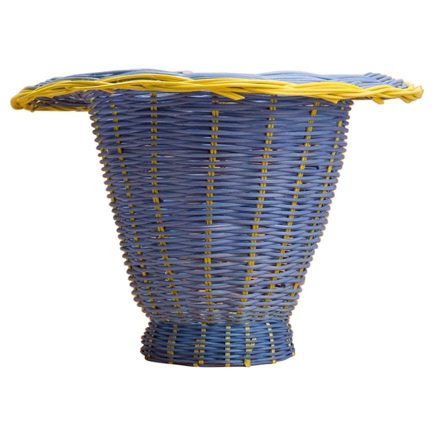 Petal Vase Hand Woven in Blue, and Lemon Dyed Reed by Studio Herron