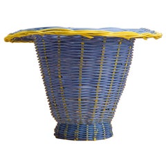 Petal Vase Hand Woven in Blue, and Lemon Dyed Reed by Studio Herron