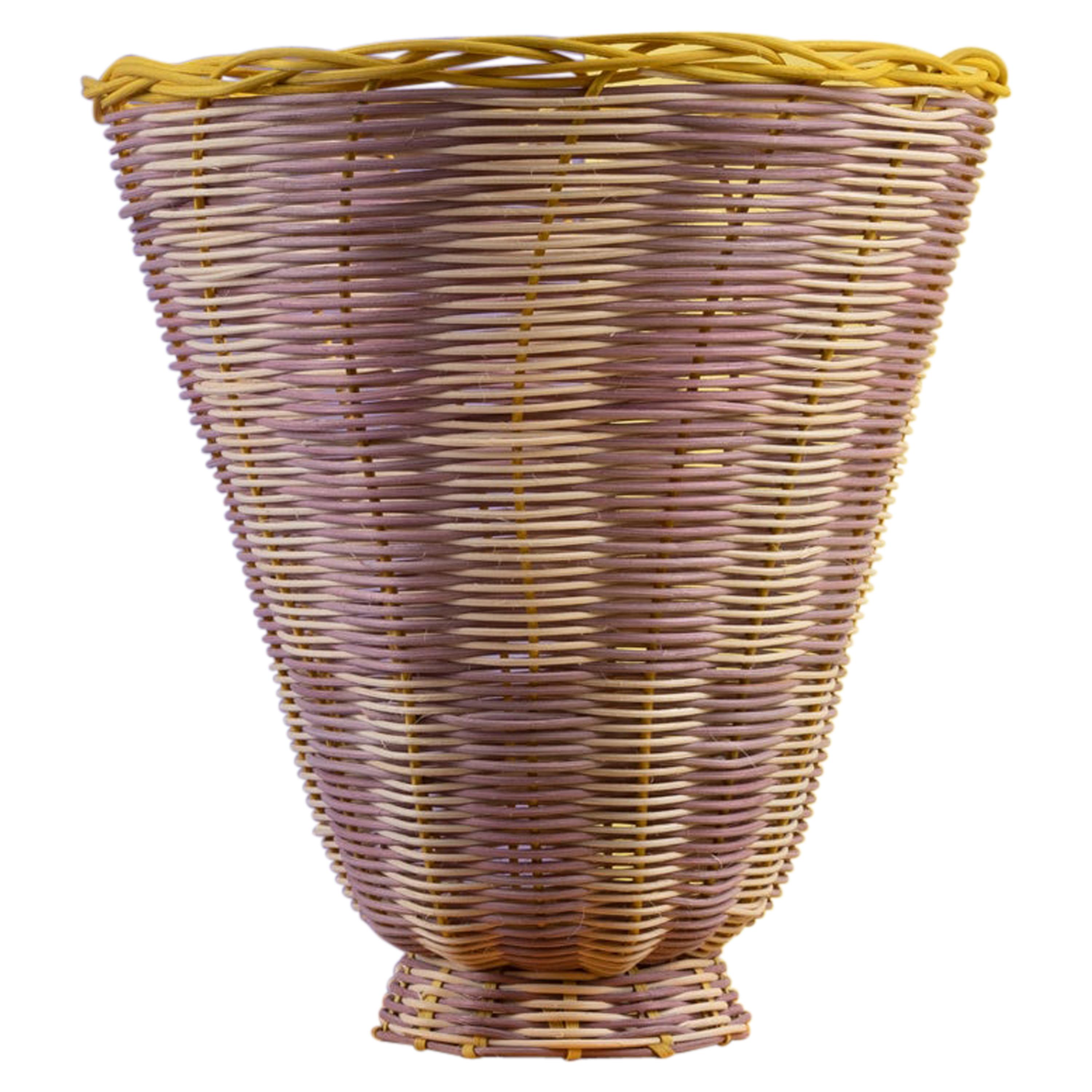 Petal Vase hand woven in Lavender, Natural and Lemon by Studio Herron