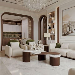 Pétala Sculptural Estremoz Marble Coffee Table by MainGUILTY in Walnut & Brass