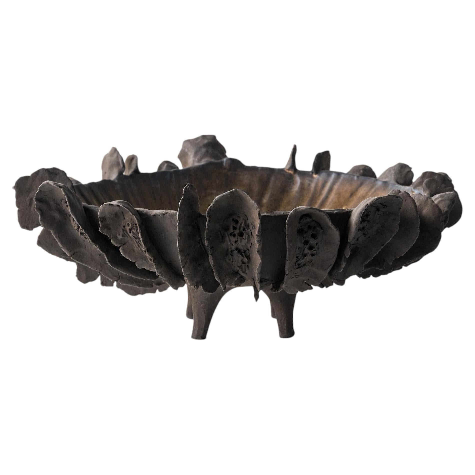 Petale Brown Footed Bowl For Sale