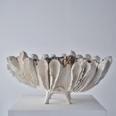 Petale Large White and Gold Metallic Interior Footed Bowl