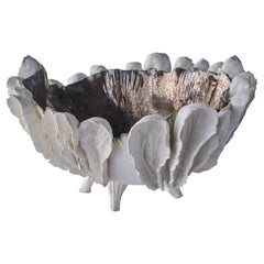 Petale Large White and Gold Metallic Interior Footed Bowl