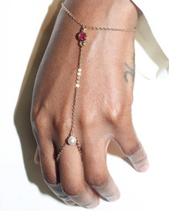 Petale Pink Crystal & Pearl Draped Hand Chain in 14K Gold-Filled