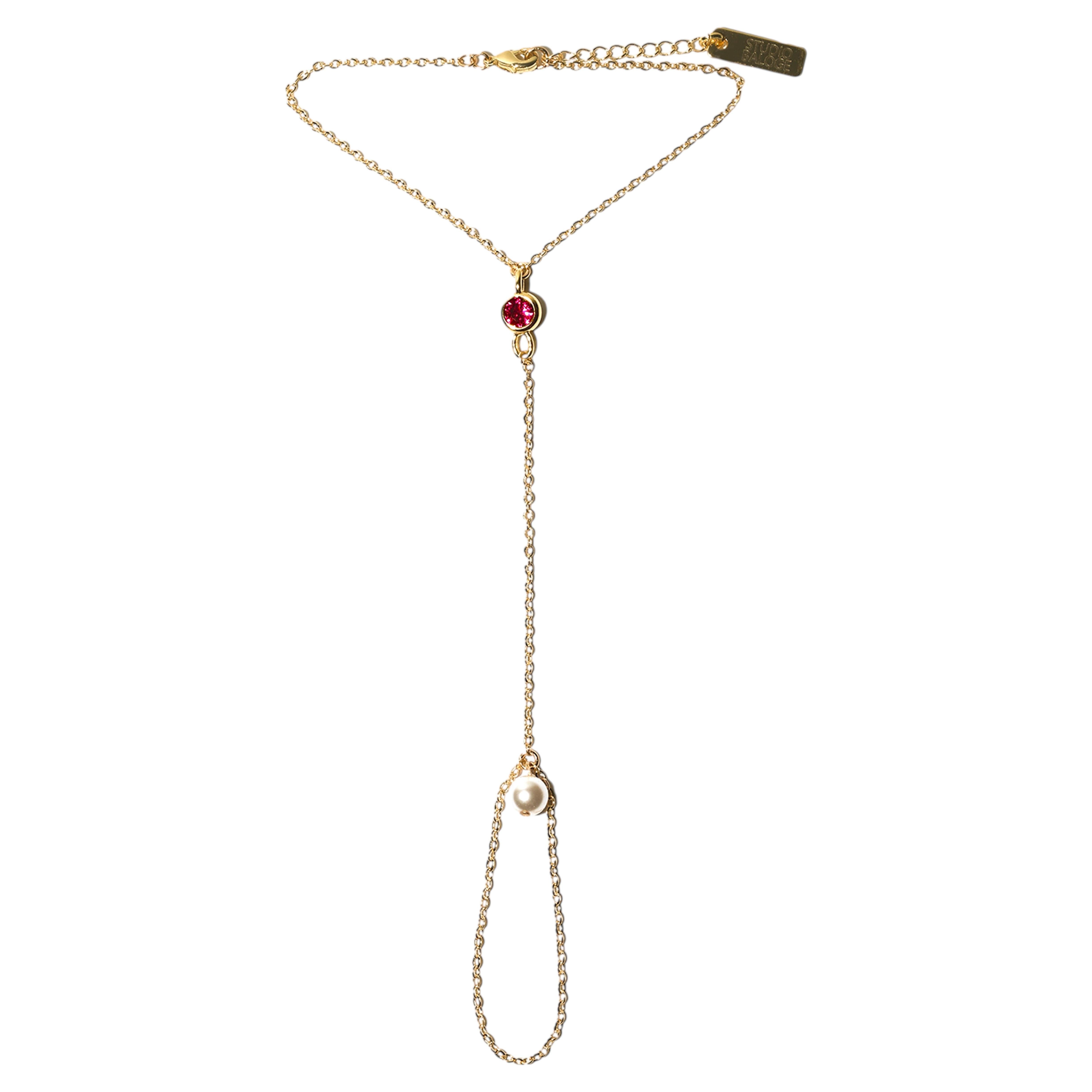 Petale Pink Crystal & Pearl Draped Hand Chain in 14K Gold-Filled For Sale
