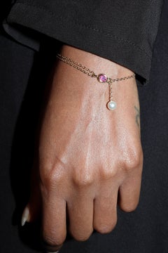 Bracciale Petale con cristalli rosa e perle in oro 14K