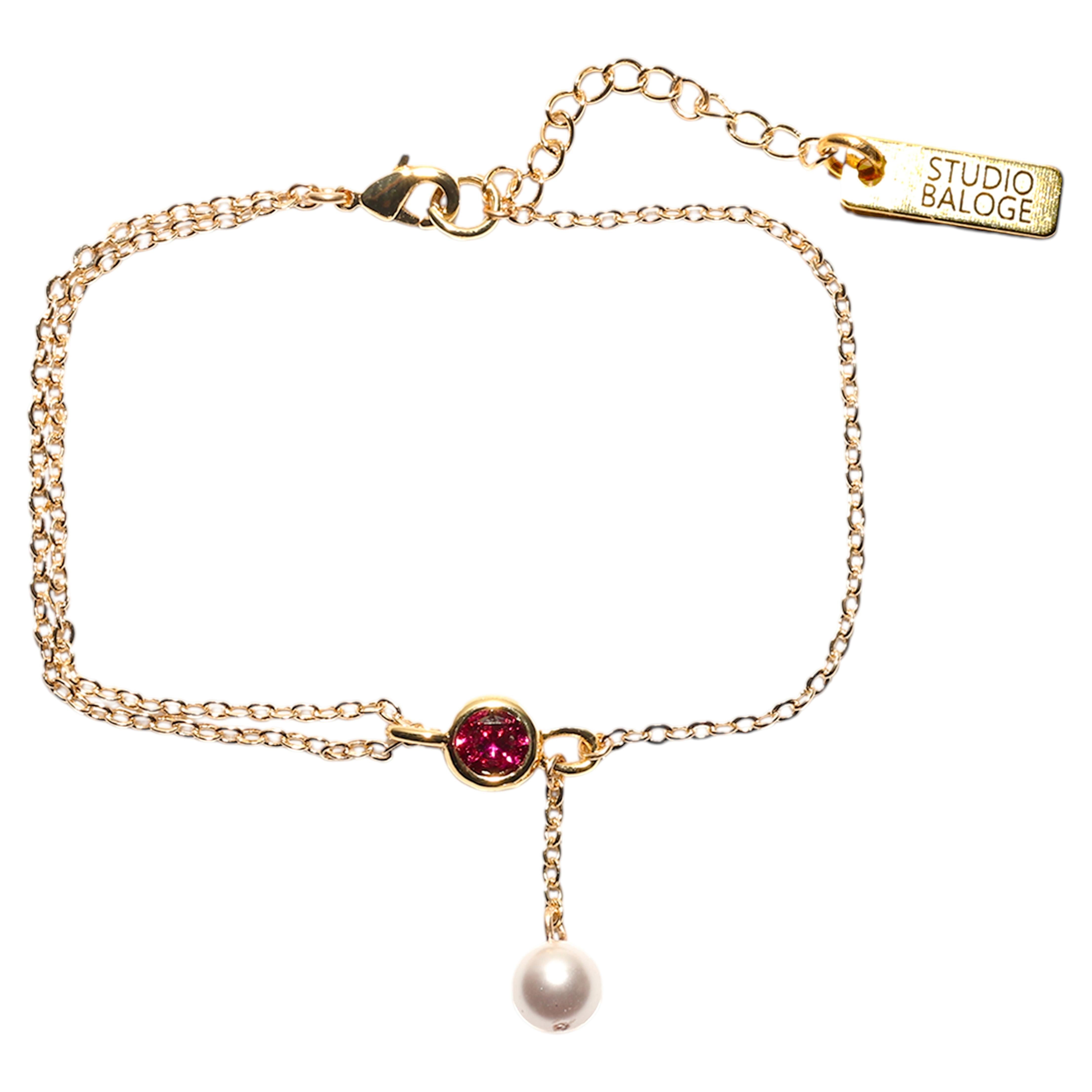 Pulsera Petale de perlas y cristal rosa bañada en oro de 14 quilates en venta