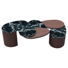 Pétalla Sculptural Green Tinos Marble Coffee Table by MainGUILTY w/Walnut