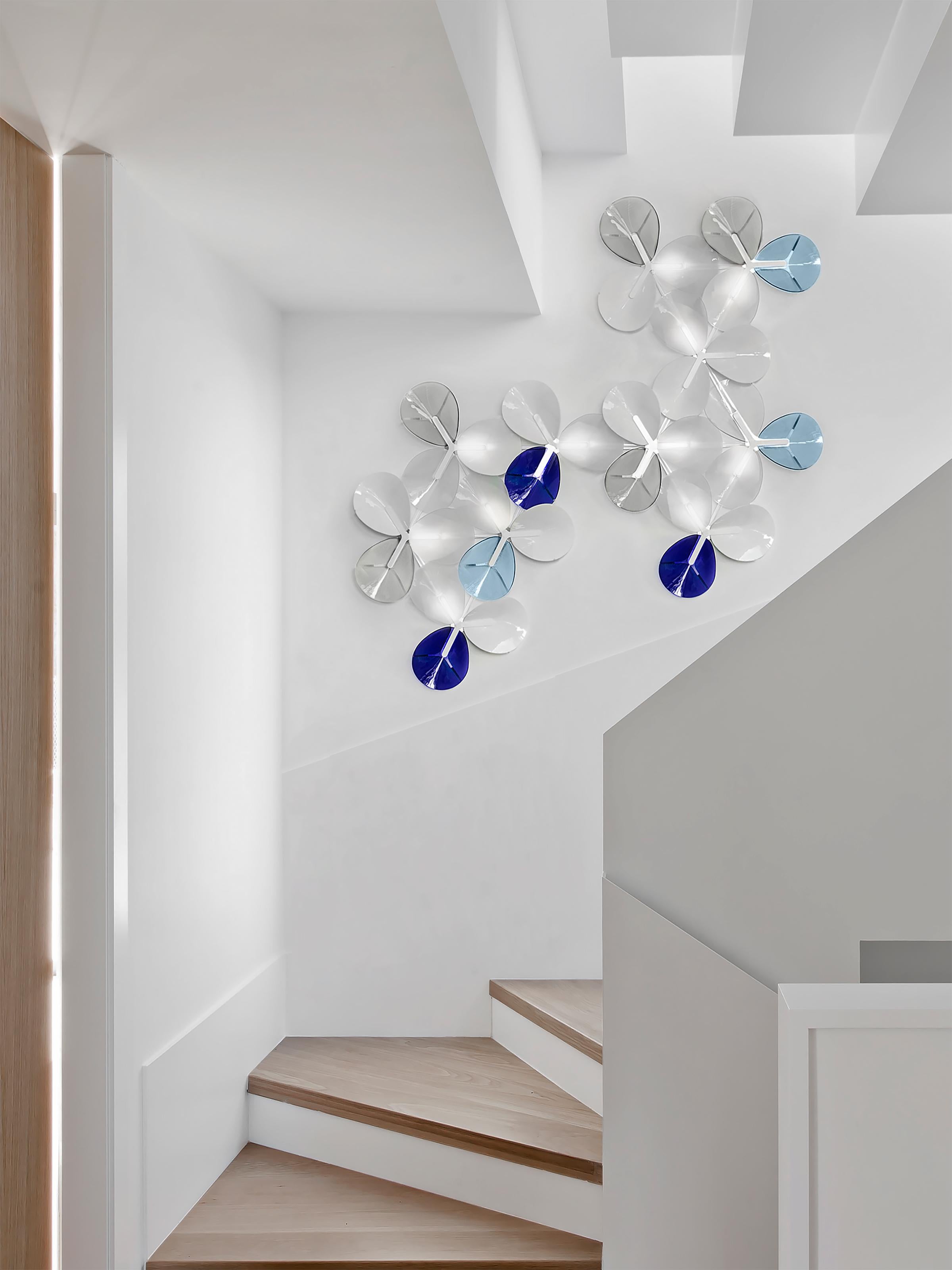 Spanish PETALO Blue and Green Glass Wall Light Sconces Custom Handmade in Barcelona For Sale