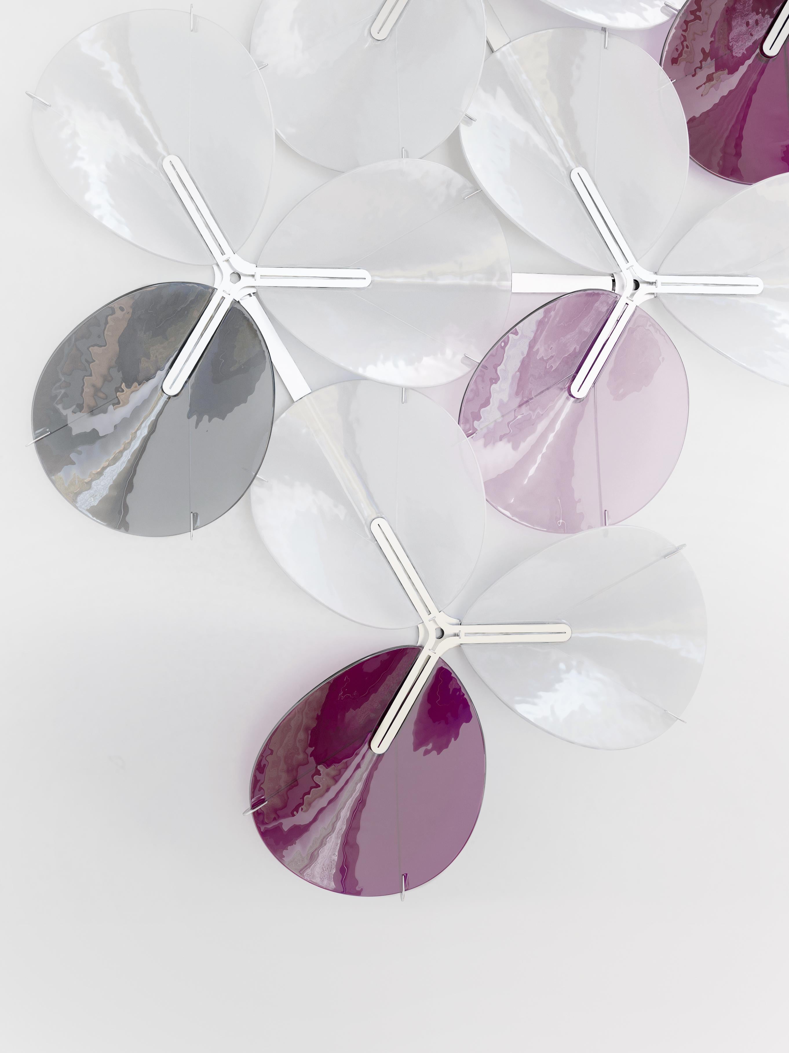 Stainless Steel PETALO wall light. Illuminated artisan glass mosaic handmade in Barcelona, Spain For Sale