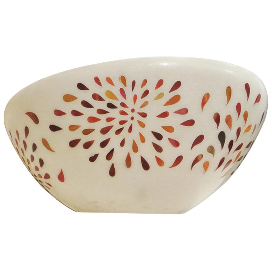 Petals Bowl Inlay in White Marble Handcrafted in India by Stephanie Odegard For Sale