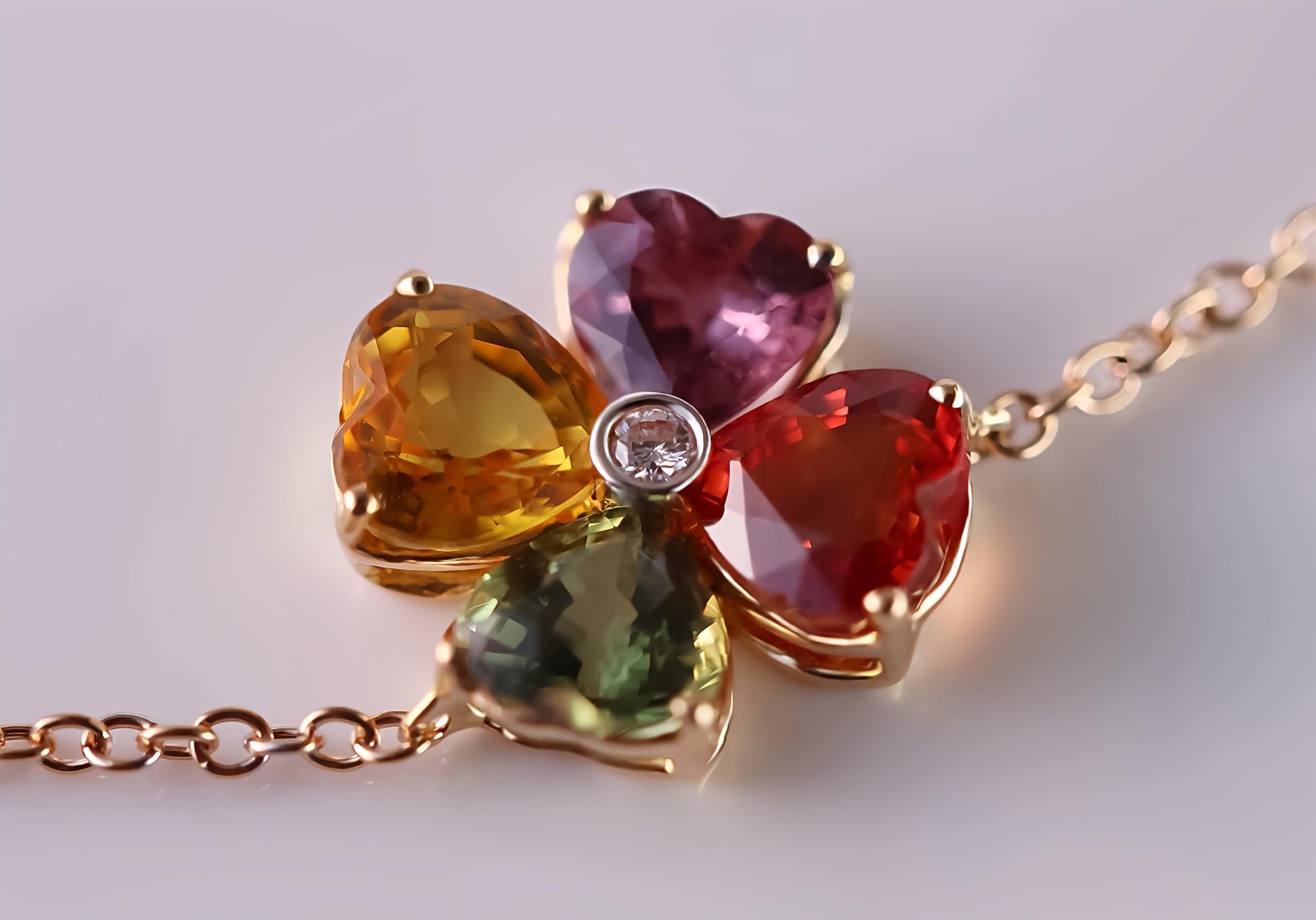 Women's or Men's Petals of Prosperity:18kt rose Gold and a Kaleidoscope of Heart-Shaped Sapphires For Sale