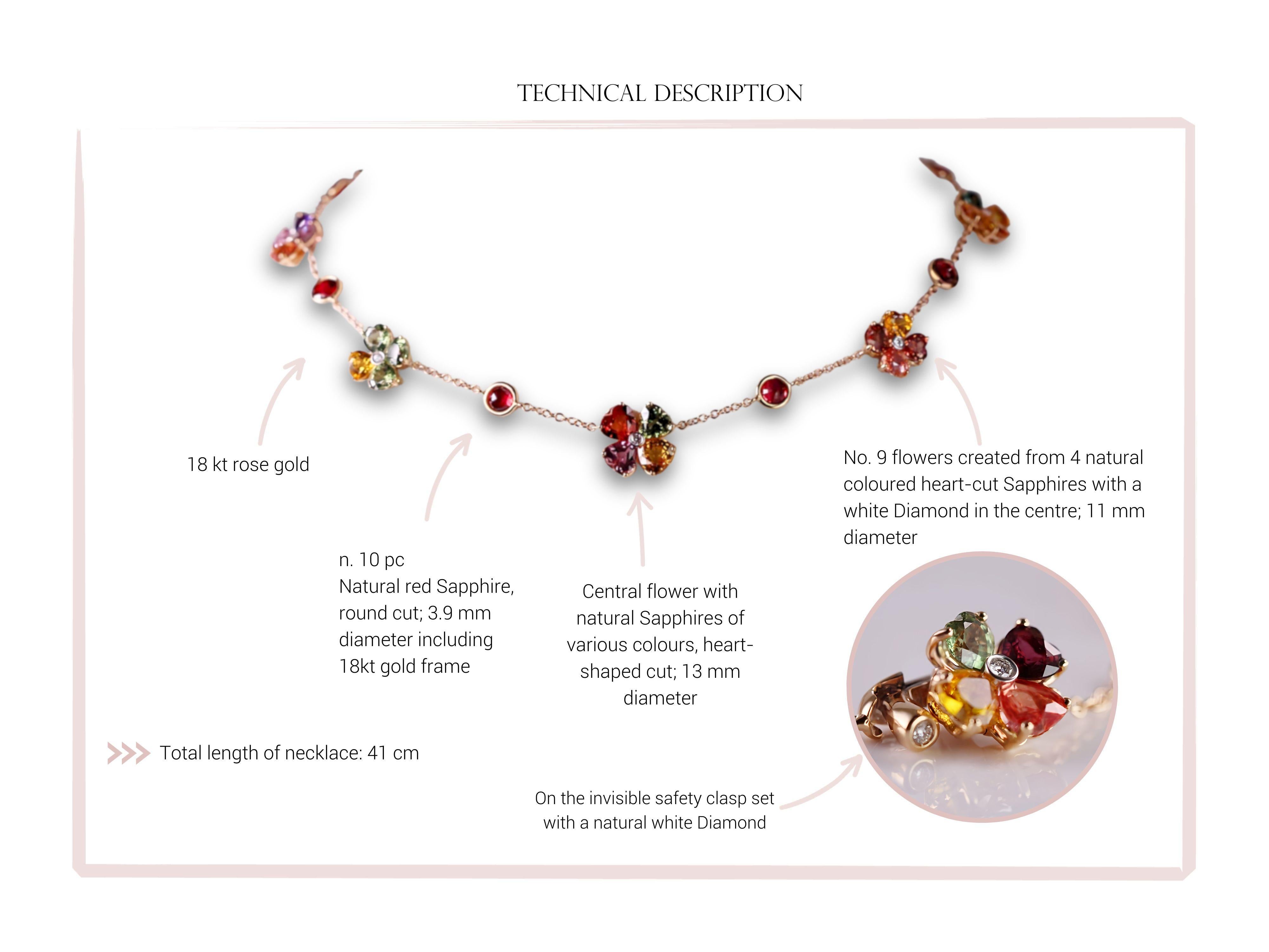 Petals of Prosperity:18kt rose Gold and a Kaleidoscope of Heart-Shaped Sapphires For Sale 3