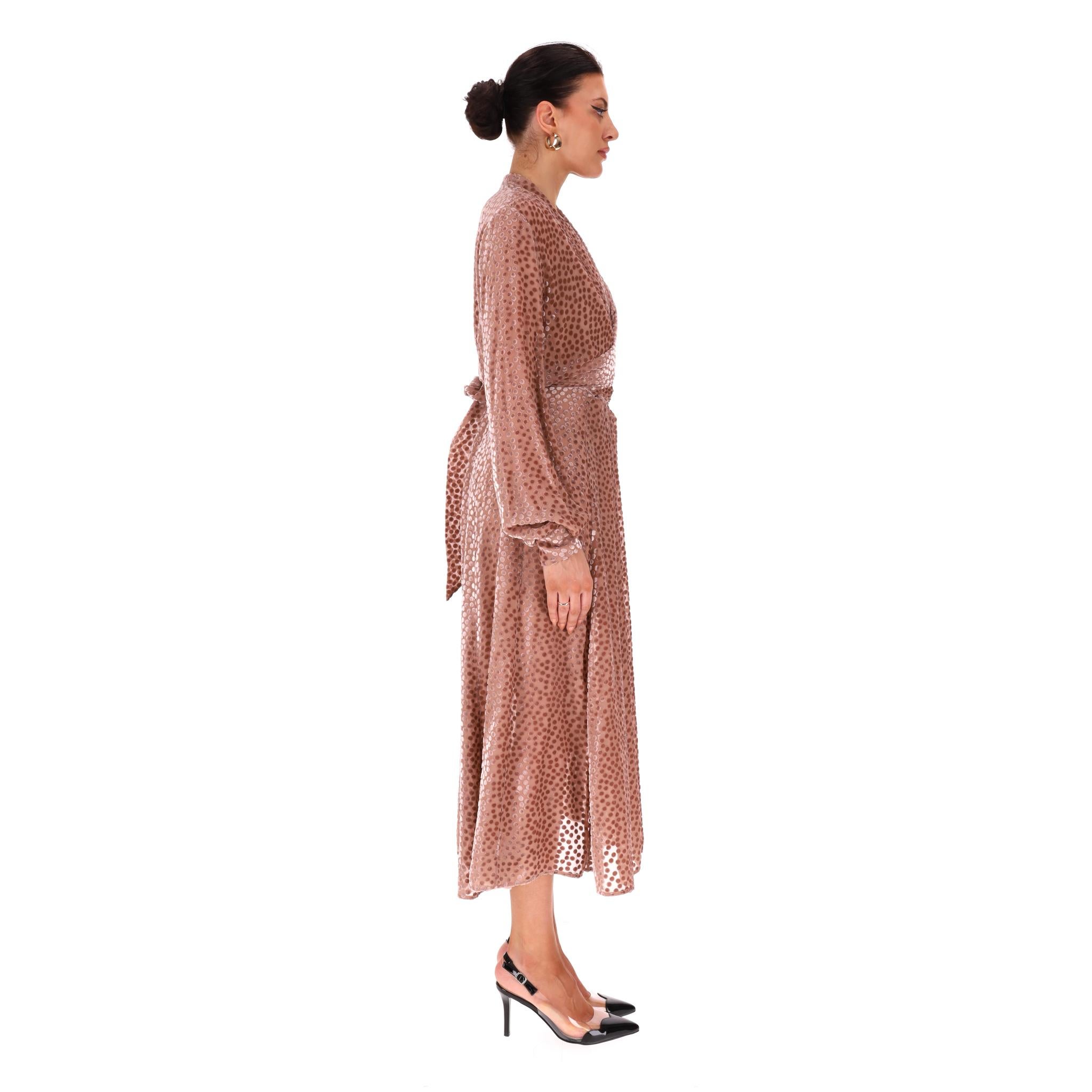 Brown Petar Patrov Silk Blend Velvet Patterned Wrap Dress For Sale