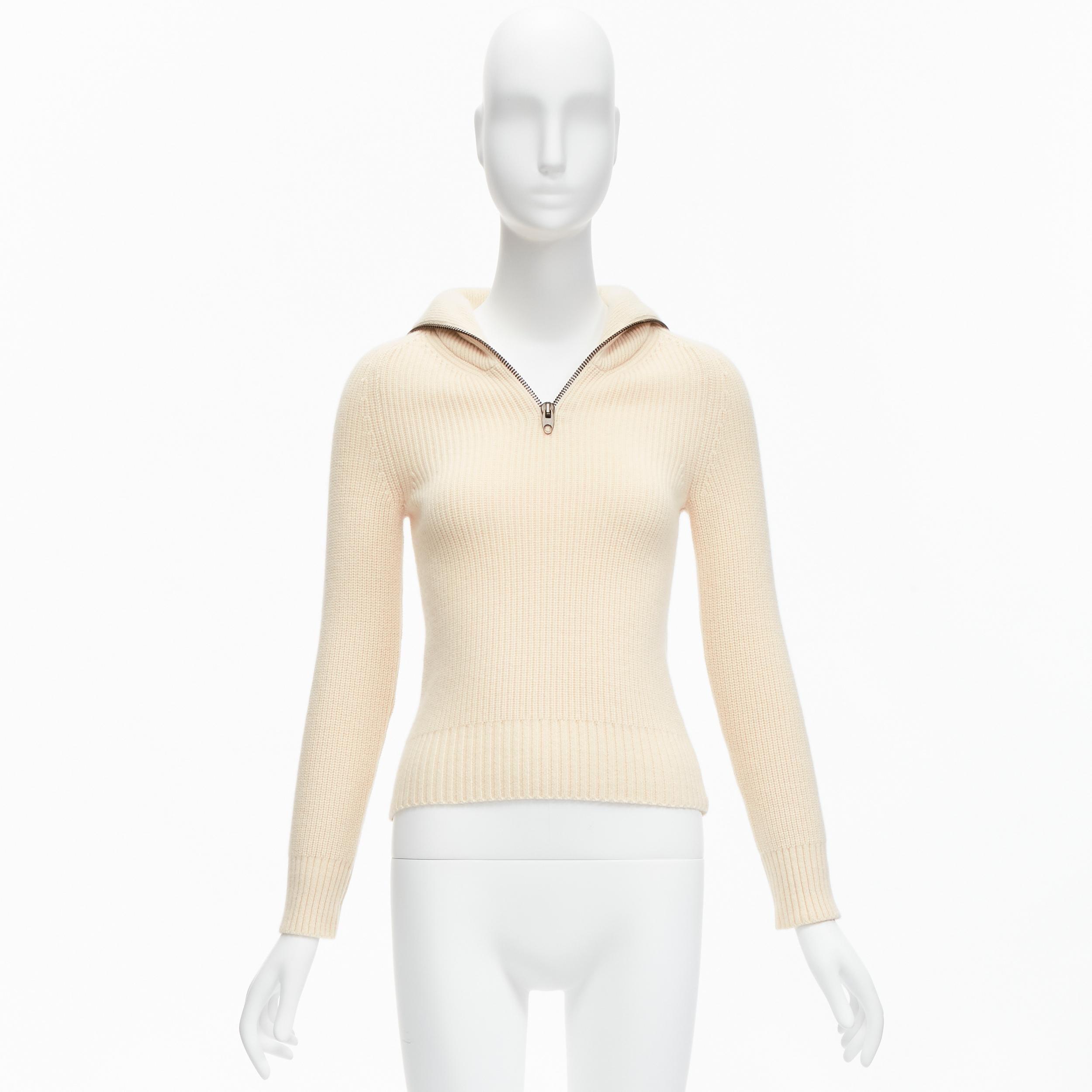 PETAR PETROV 2022 100% cashmere cream zip sailor collar ribbed sweater FR34 XS For Sale 5