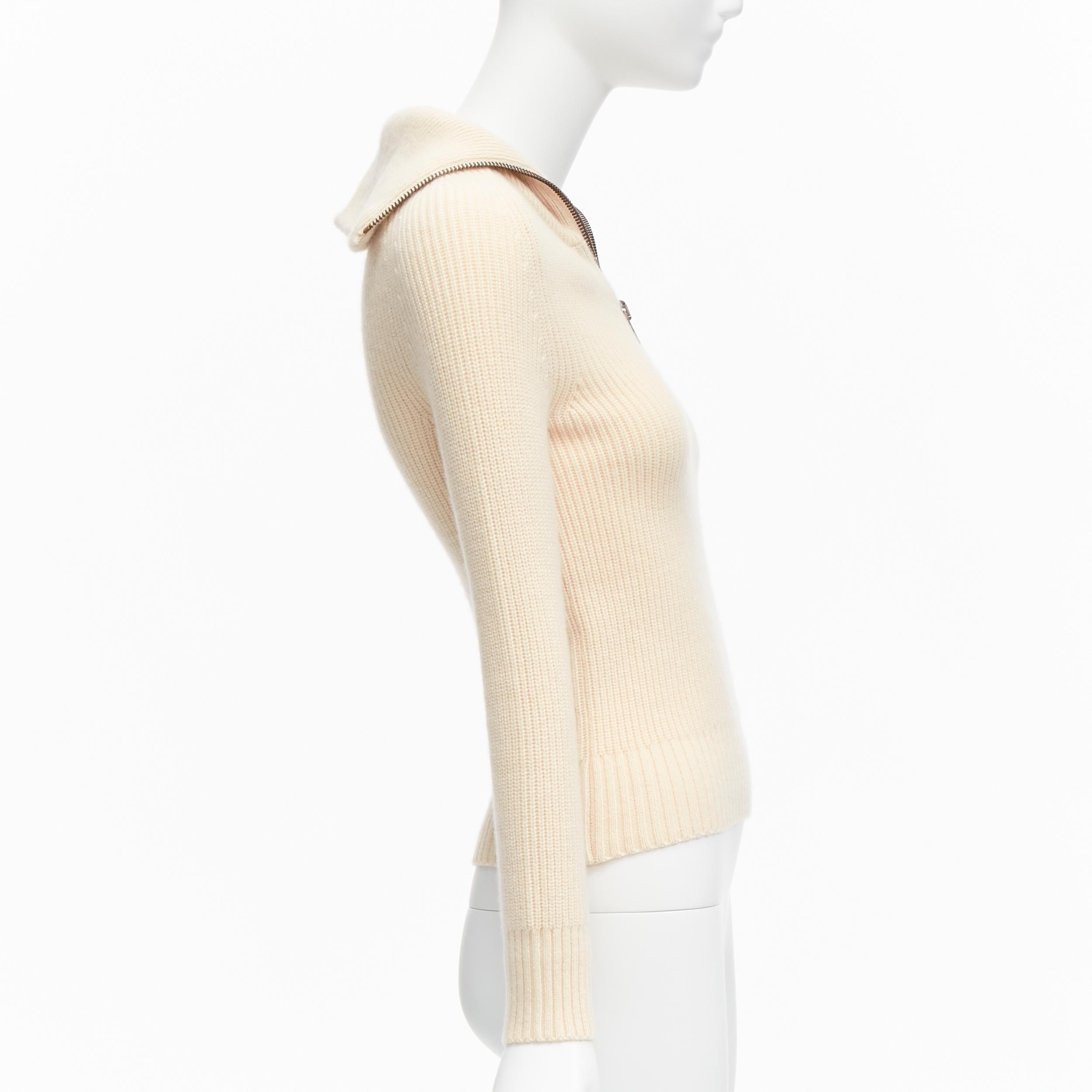 PETAR PETROV 2022 100% cashmere cream zip sailor collar ribbed sweater FR34 XS In Excellent Condition For Sale In Hong Kong, NT