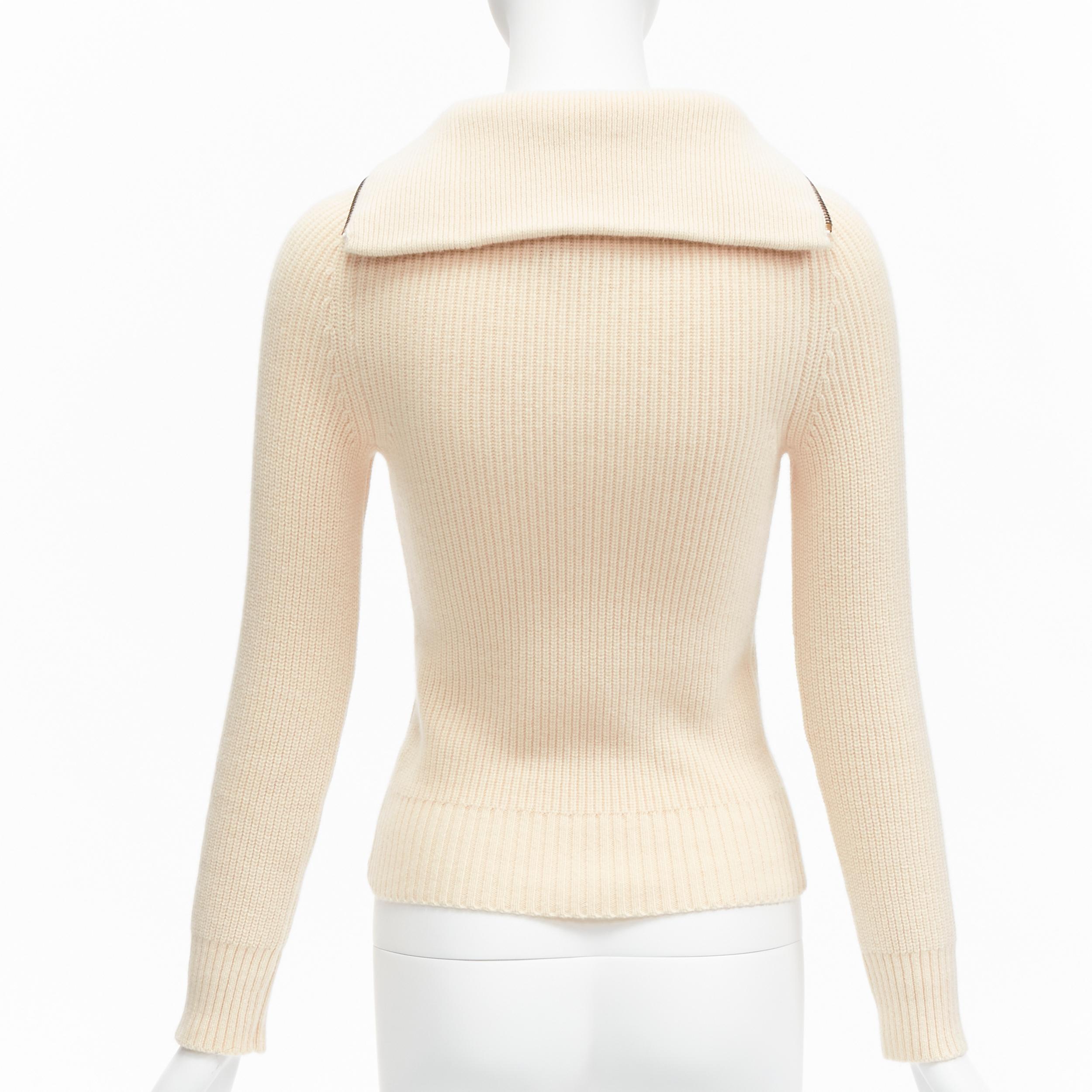 Women's PETAR PETROV 2022 100% cashmere cream zip sailor collar ribbed sweater FR34 XS For Sale