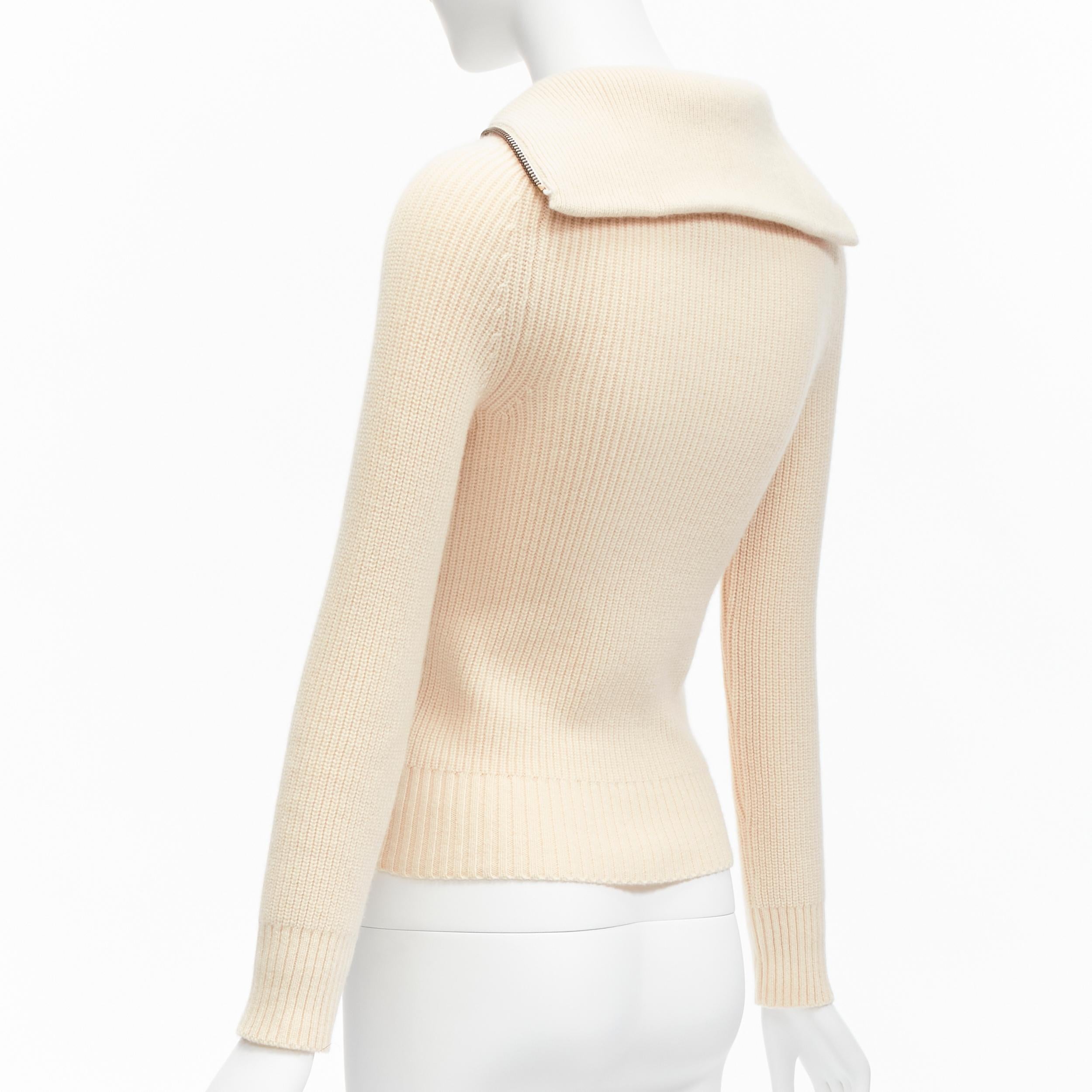 PETAR PETROV 2022 100% cashmere cream zip sailor collar ribbed sweater FR34 XS For Sale 1