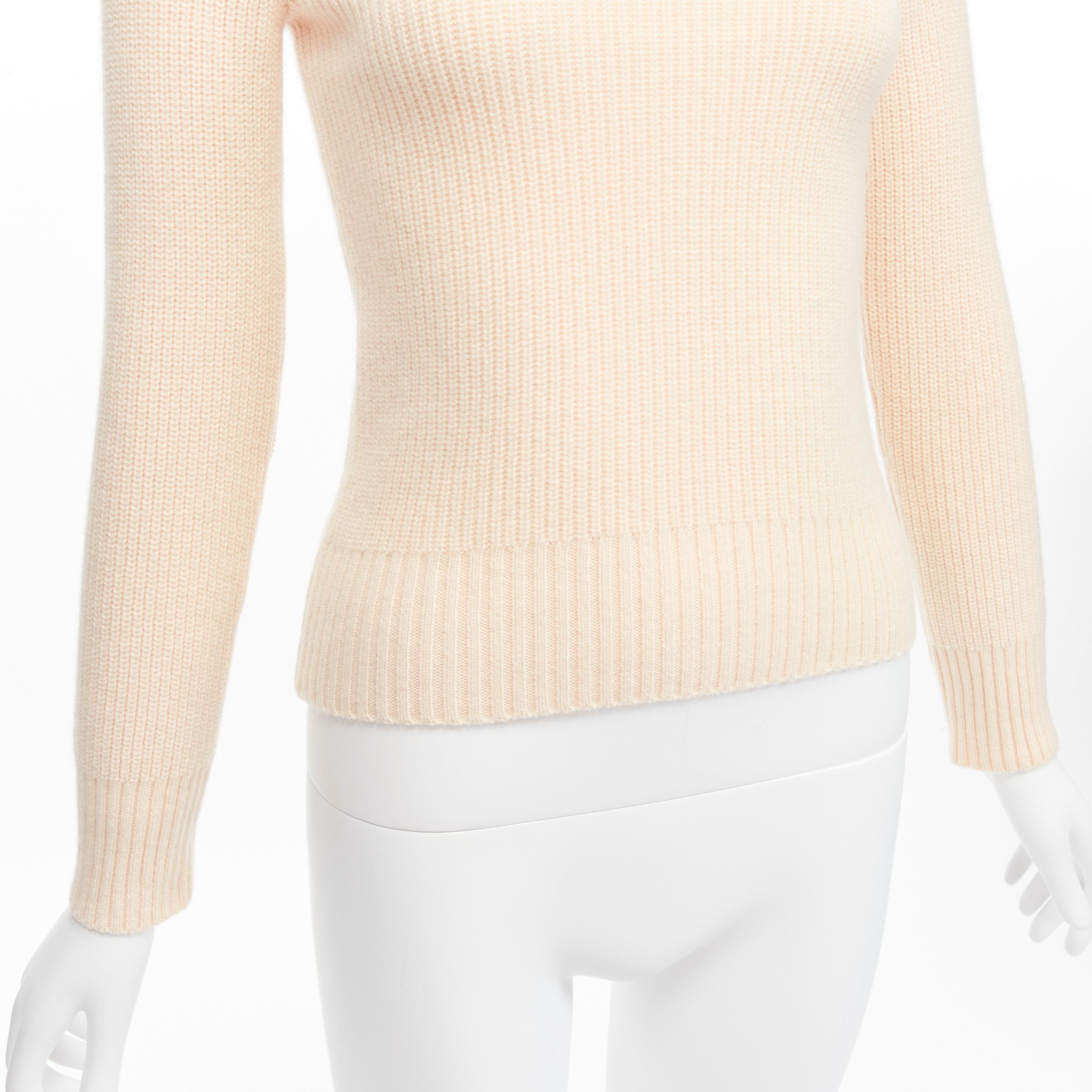 PETAR PETROV 2022 100% cashmere cream zip sailor collar ribbed sweater FR34 XS For Sale 3