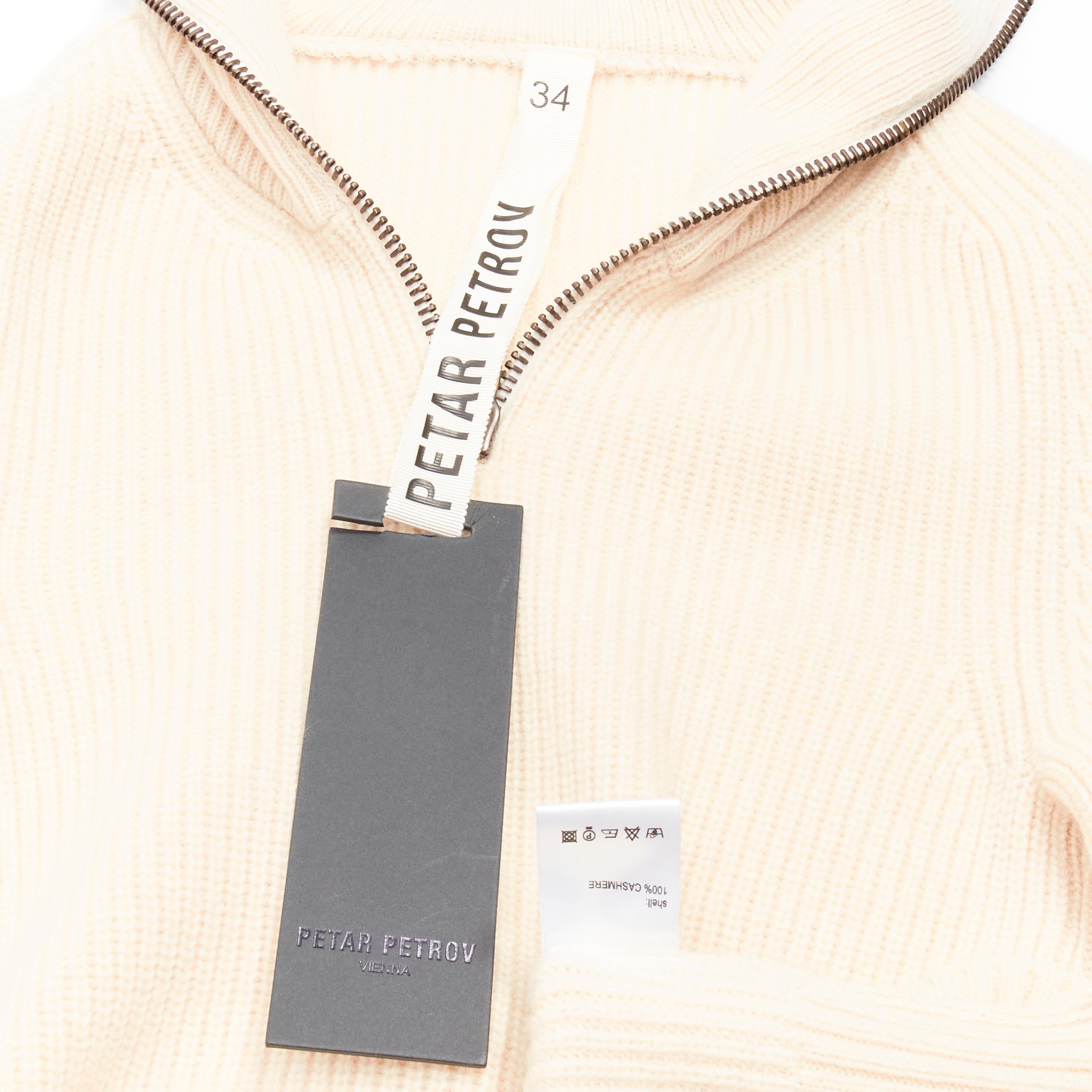 PETAR PETROV 2022 100% cashmere cream zip sailor collar ribbed sweater FR34 XS For Sale 4