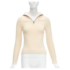 PETAR PETROV 2022 100% cashmere cream zip sailor collar ribbed sweater FR34 XS