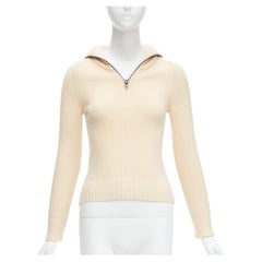 PETAR PETROV 2022 100% cashmere cream zip sailor collar ribbed sweater FR34 XS