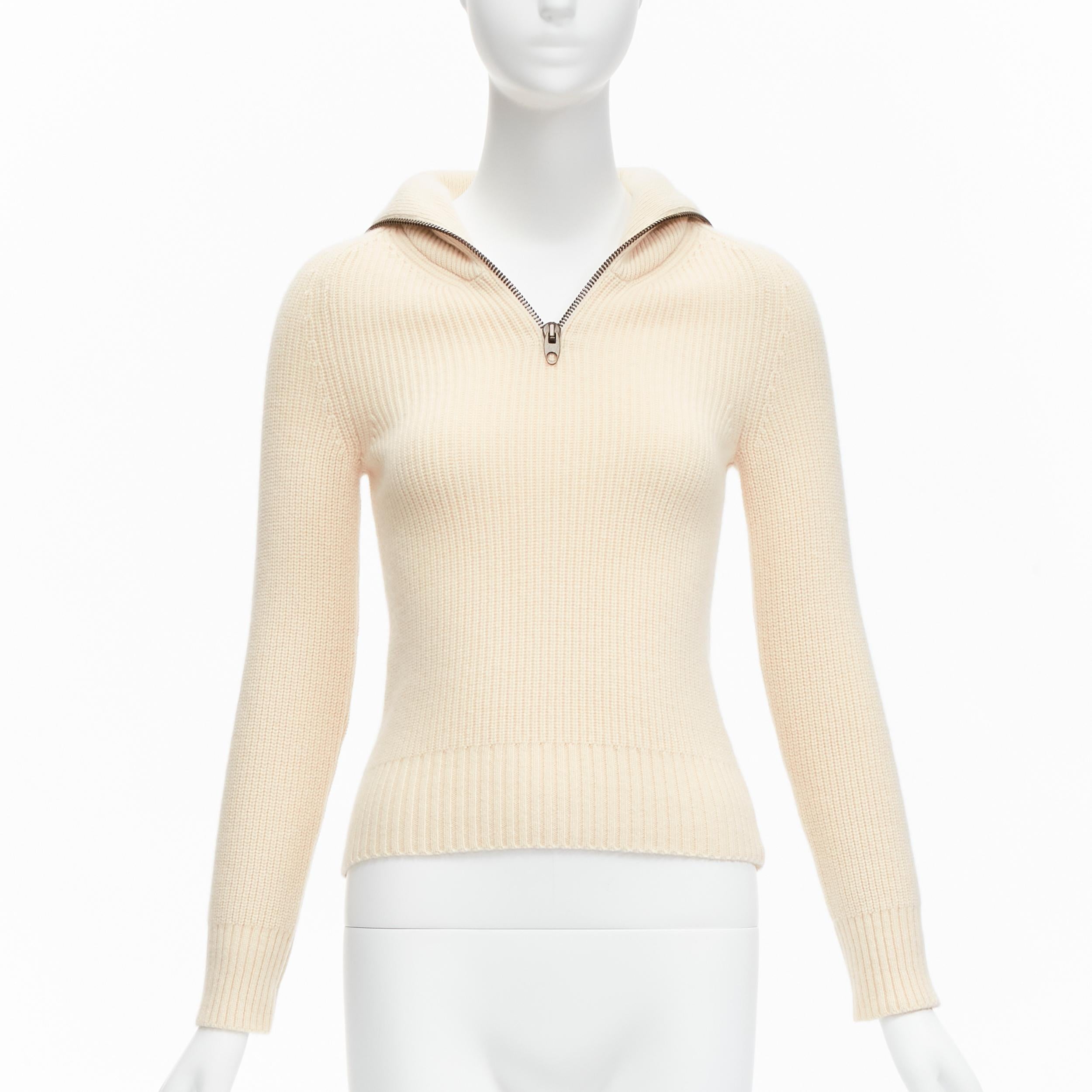 PETAR PETROV 2022 100% cashmere half zip sailor collar ribbed sweater FR34  For Sale