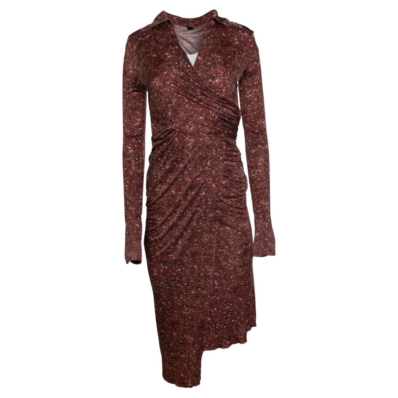 Petar Petrov, Aggy printed silk midi wrap dress in brown For Sale