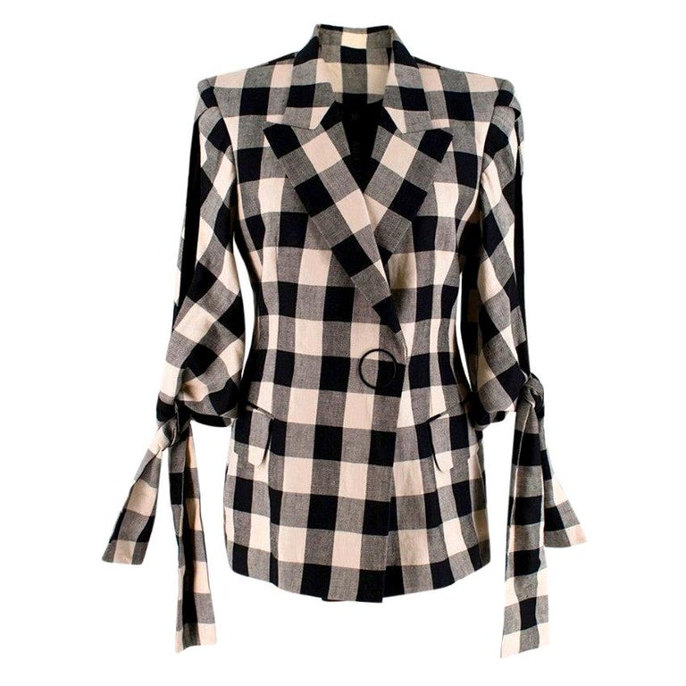 Petar Petrov Beige and Black Check Tie Cuff Jacket - Size US 4 For Sale ...