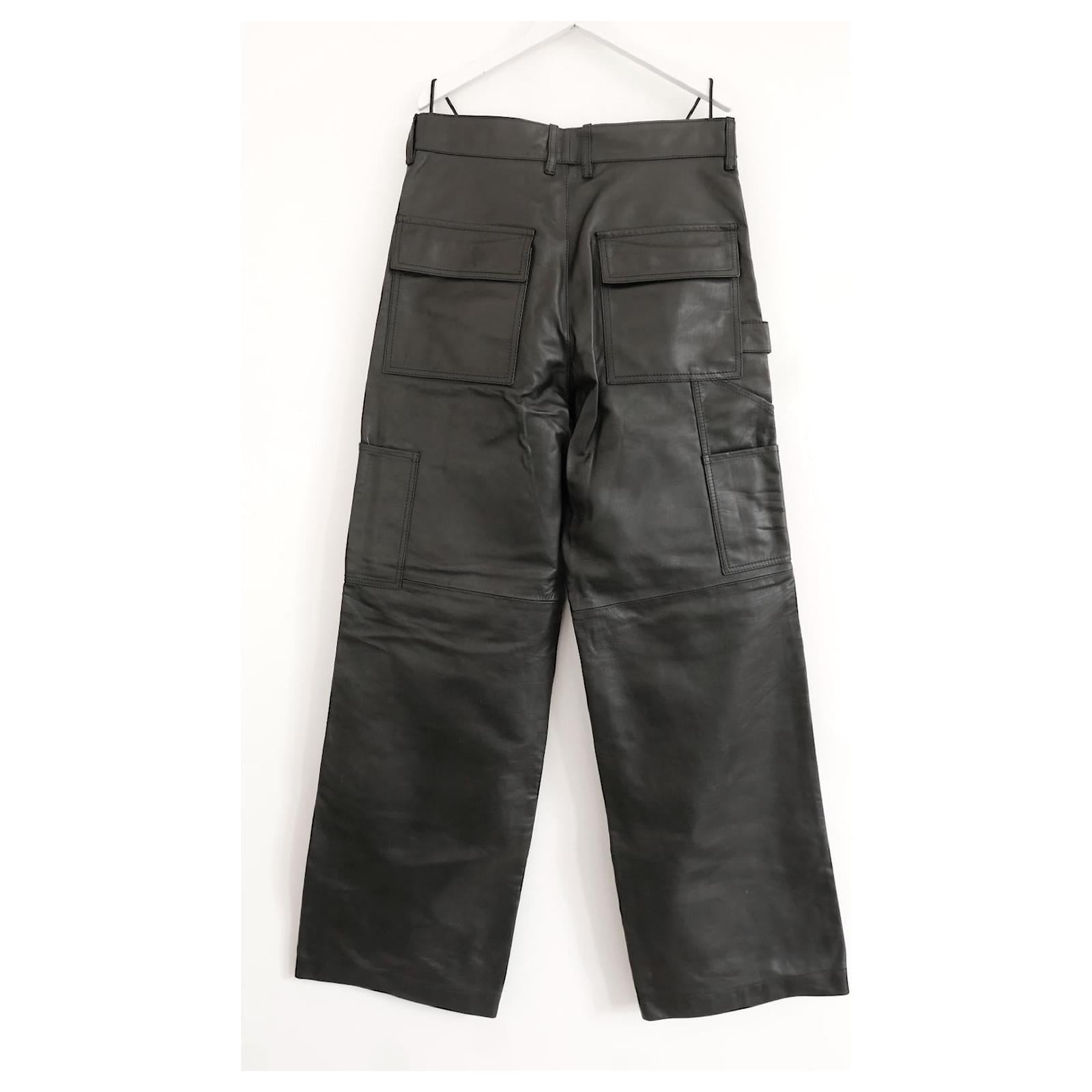 Women's Petar Petrov Black Leather Combat Cargo Pants For Sale