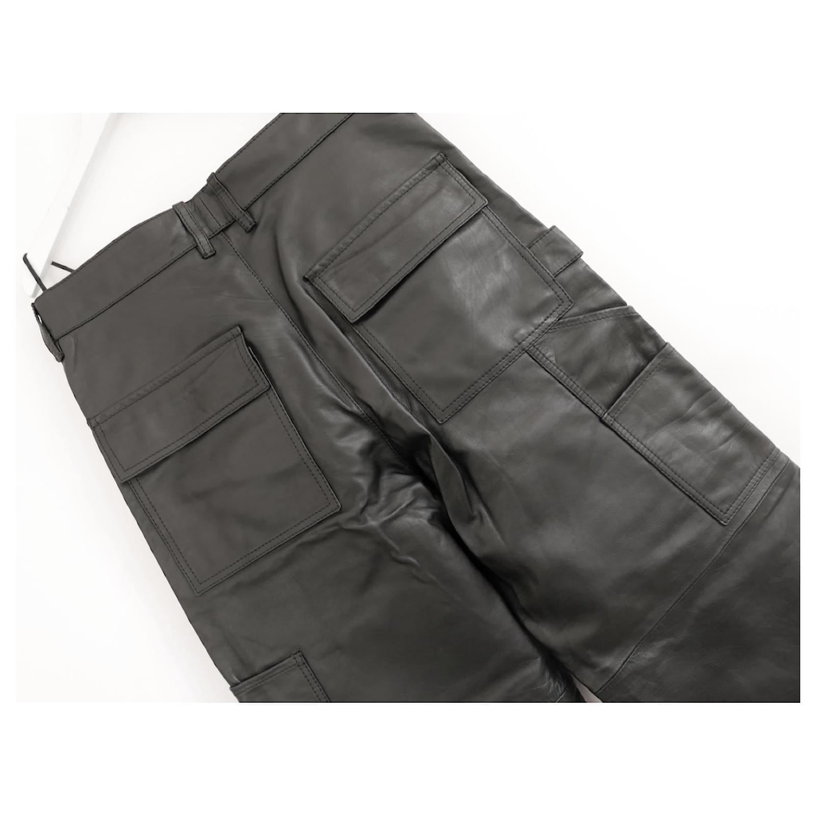 Petar Petrov Black Leather Combat Cargo Pants For Sale 1