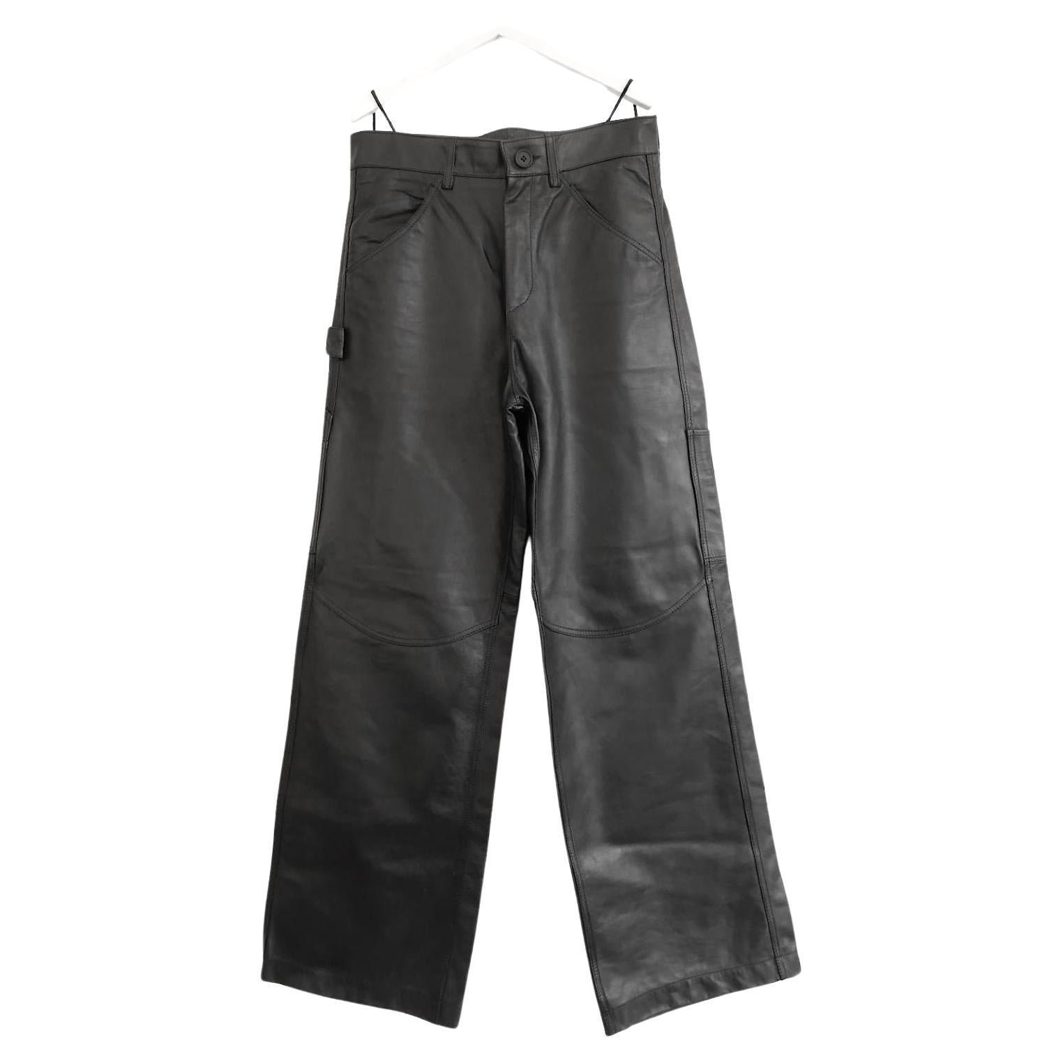 Petar Petrov Black Leather Combat Cargo Pants For Sale