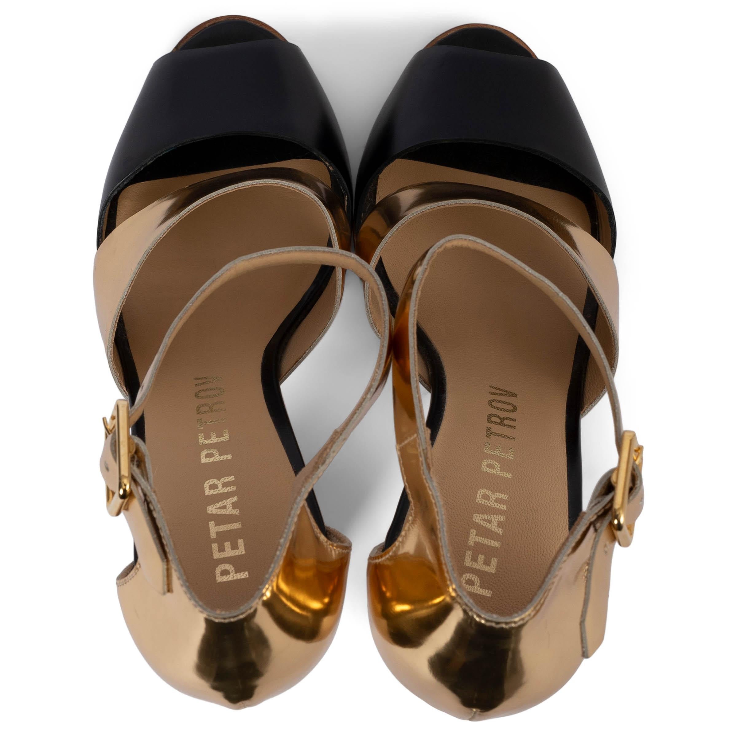 Women's PETAR PETROV metallic gold leather ANKLE STRAP Sandals Shoes 38 For Sale