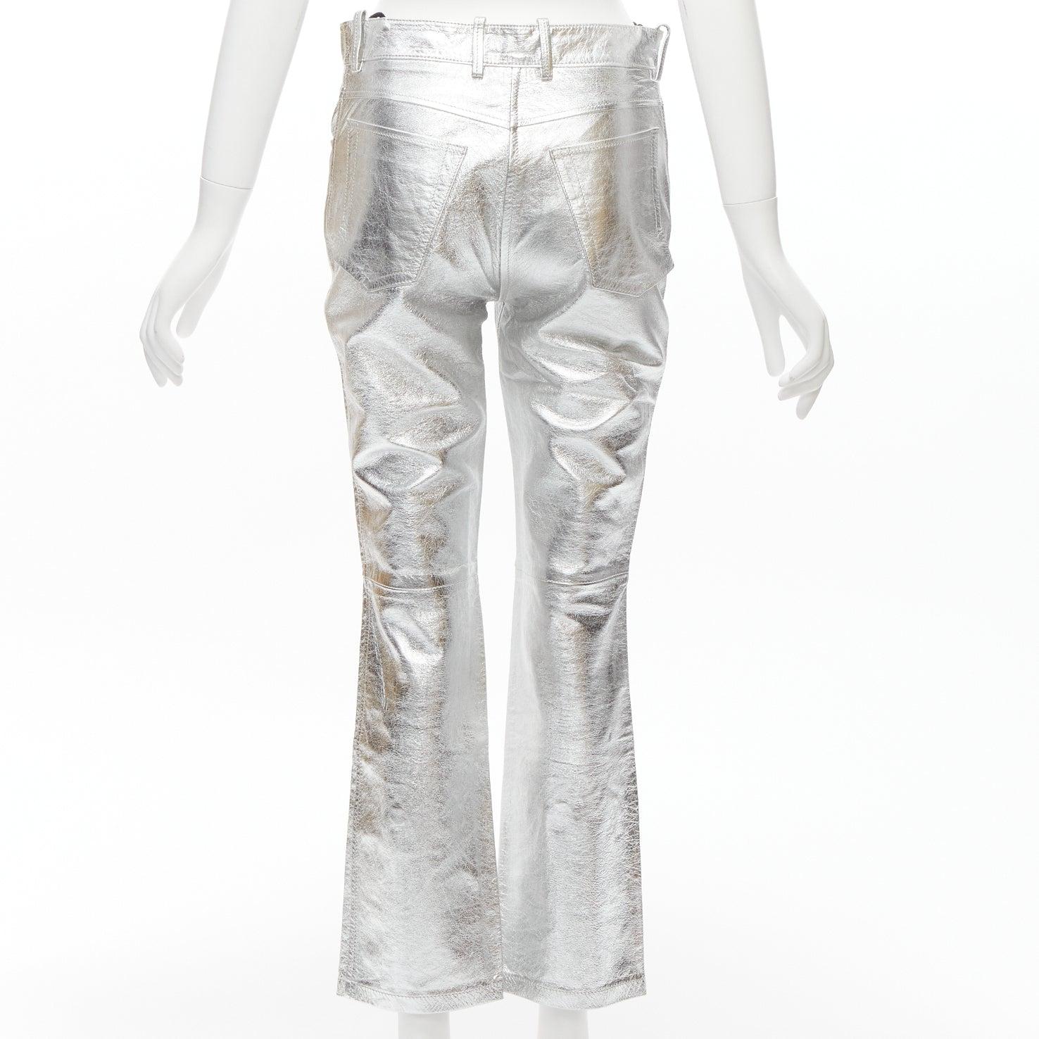 Women's PETAR PETROV silver genuine leather gold ring zip moto pants FR36 S For Sale