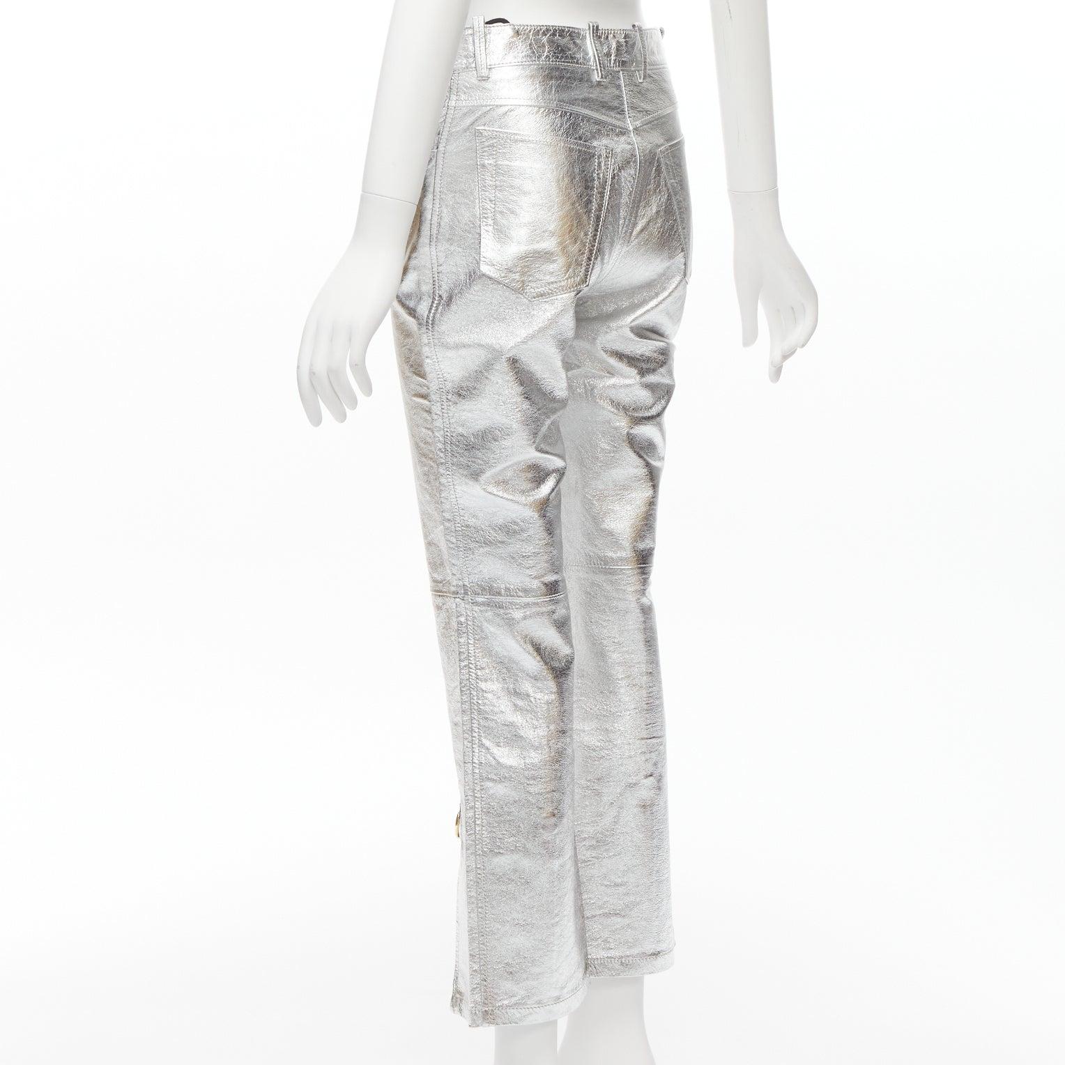 PETAR PETROV silver genuine leather gold ring zip moto pants FR36 S For Sale 1