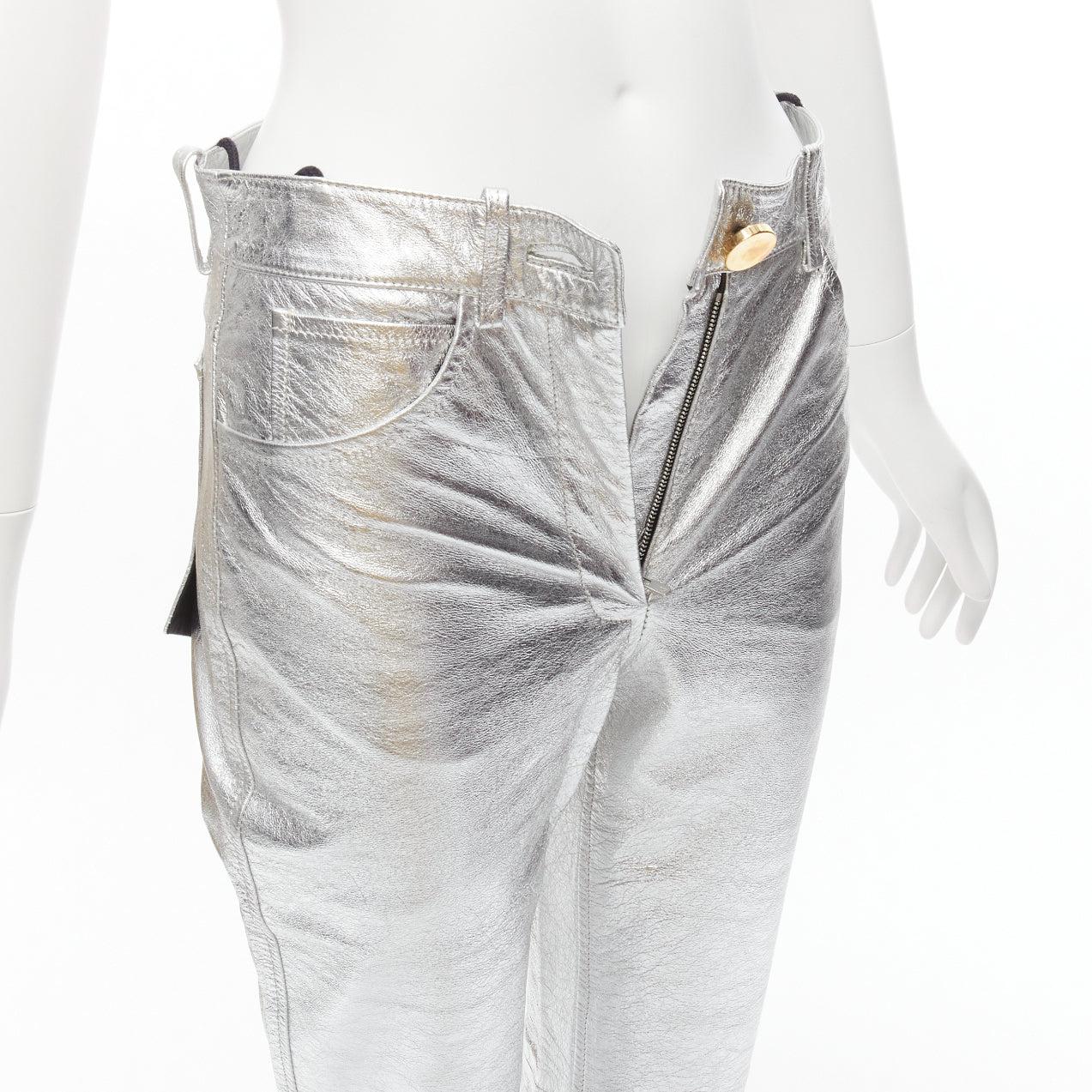 PETAR PETROV silver genuine leather gold ring zip moto pants FR36 S For Sale 2